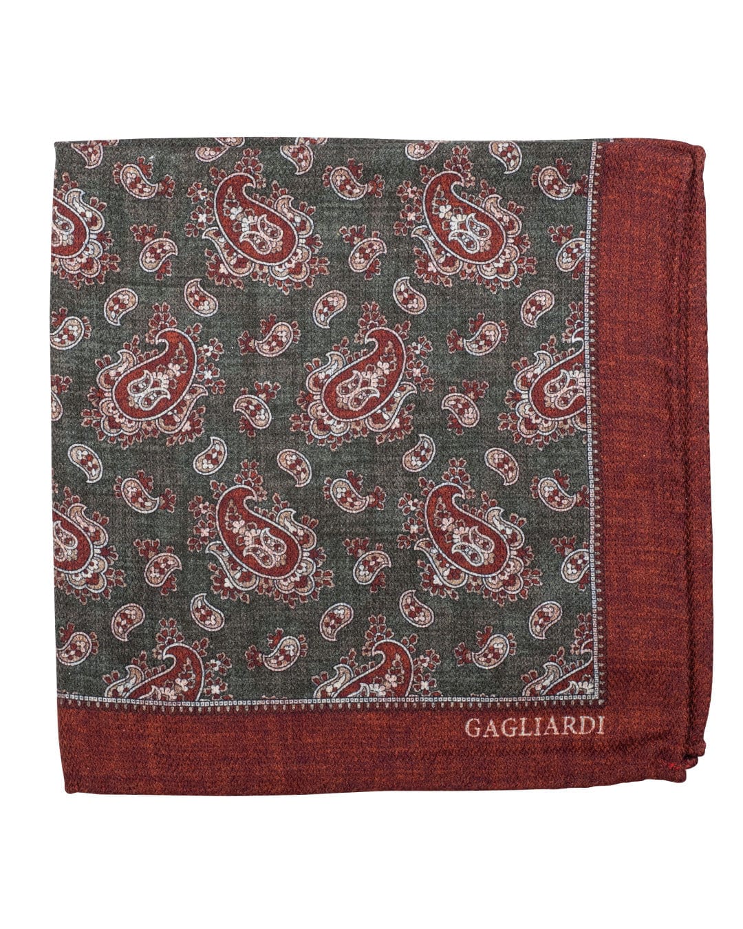 Gagliardi Pocket Squares ONE Gagliardi Green Paisley & Rosette Print Italian Silk Double Sided Pocket Square