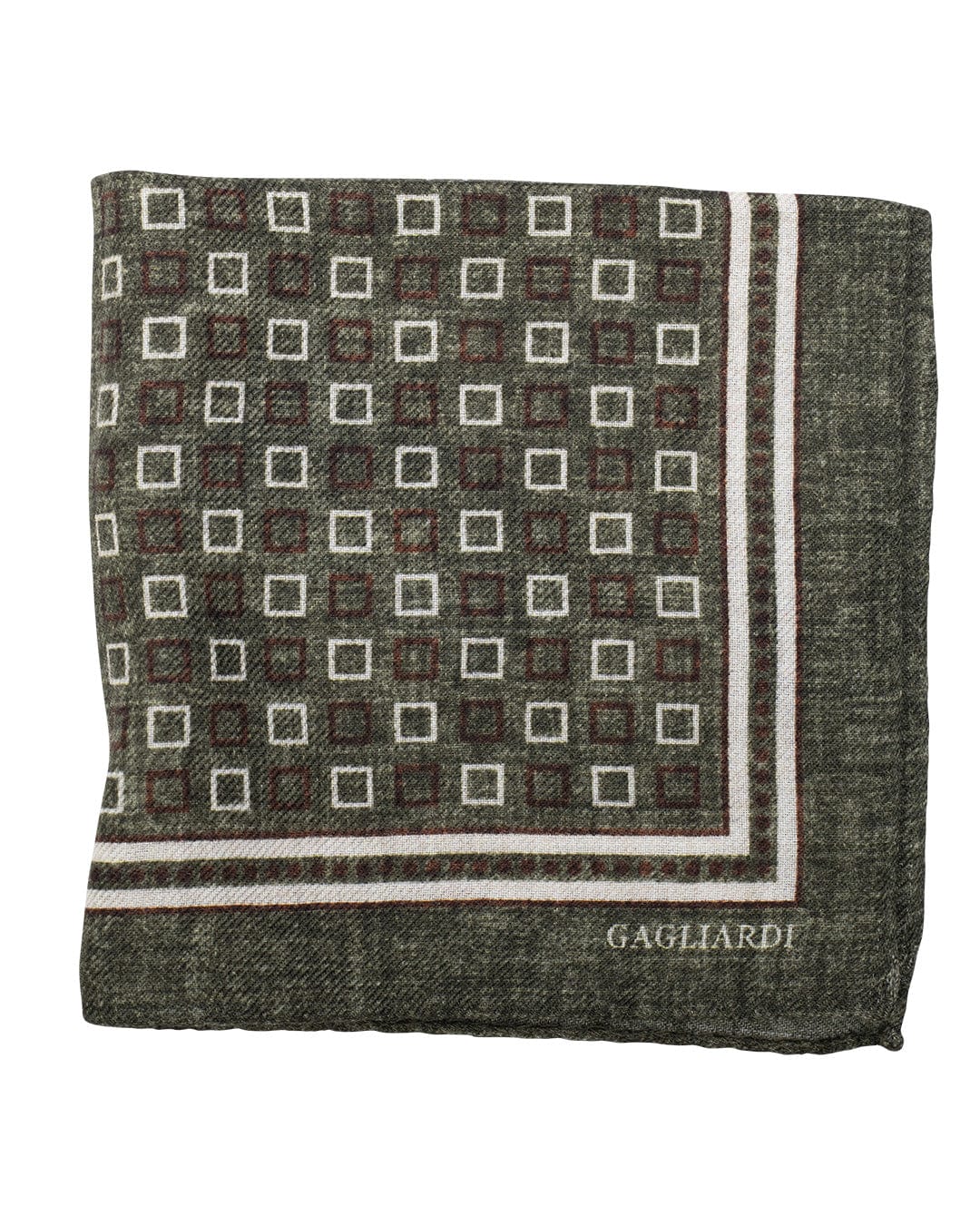 Gagliardi Pocket Squares ONE Gagliardi Green Squares Print Italian Wool Flannel Pocket Square