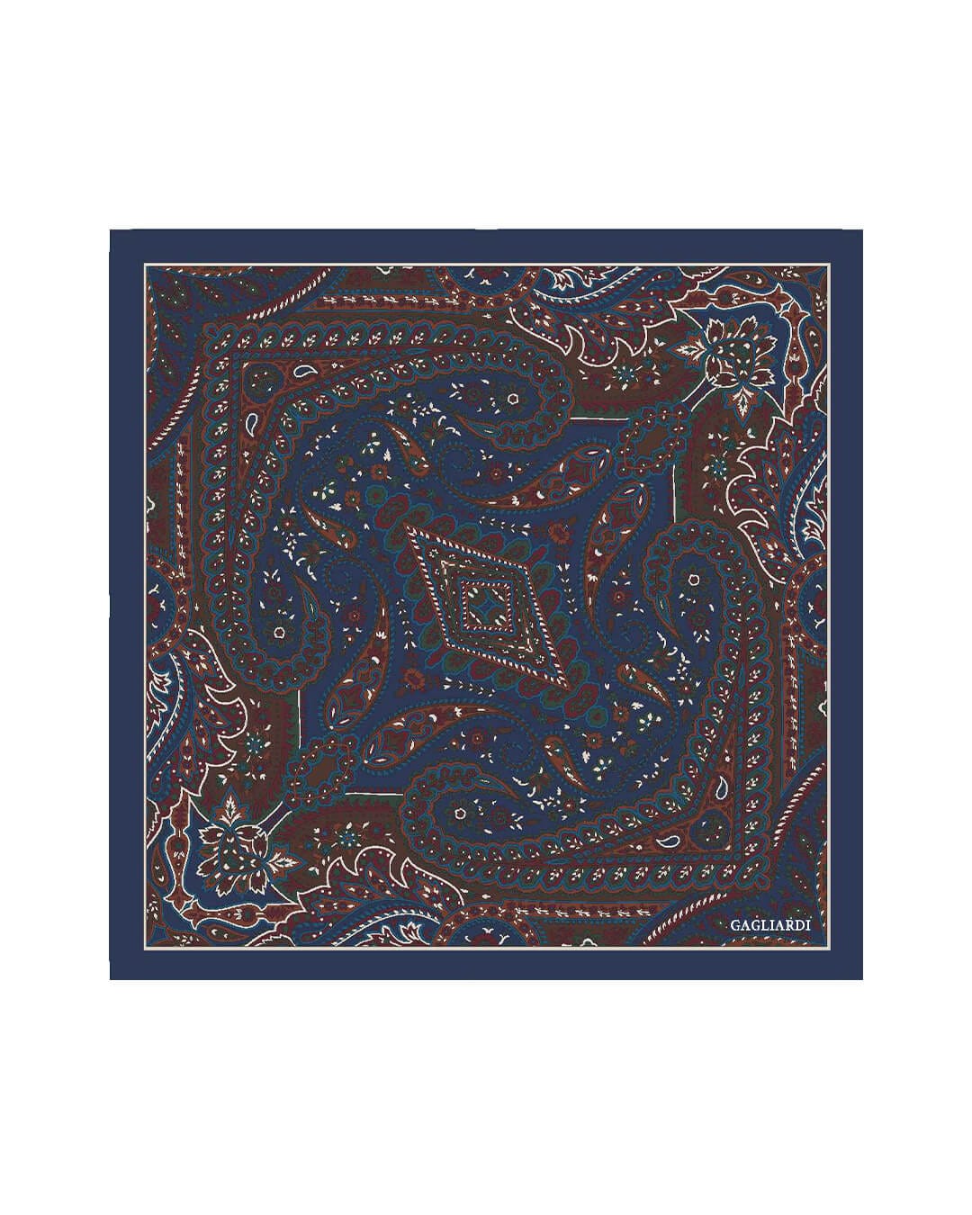Gagliardi Pocket Squares ONE Gagliardi Navy Arabesque Printed Italian Silk Pocket Square