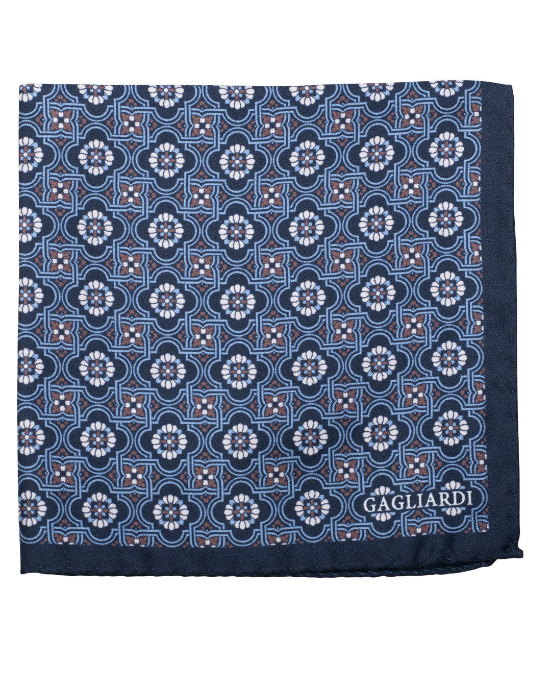 Gagliardi Pocket Squares ONE Gagliardi Navy Interlocking Medallions Print Italian Silk Pocket Square