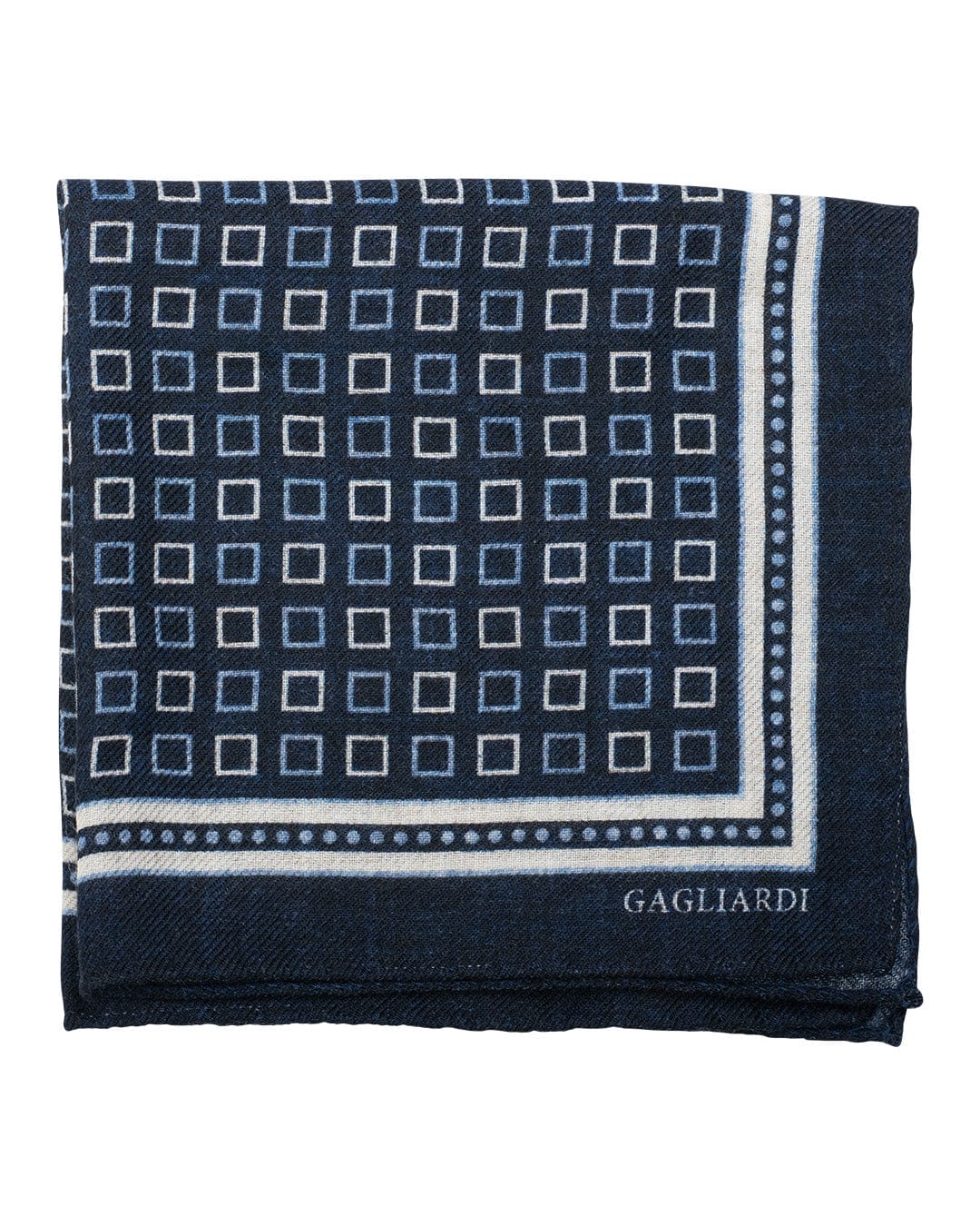 Gagliardi Pocket Squares ONE Gagliardi Navy Squares Print Italian Wool Flannel Pocket Square