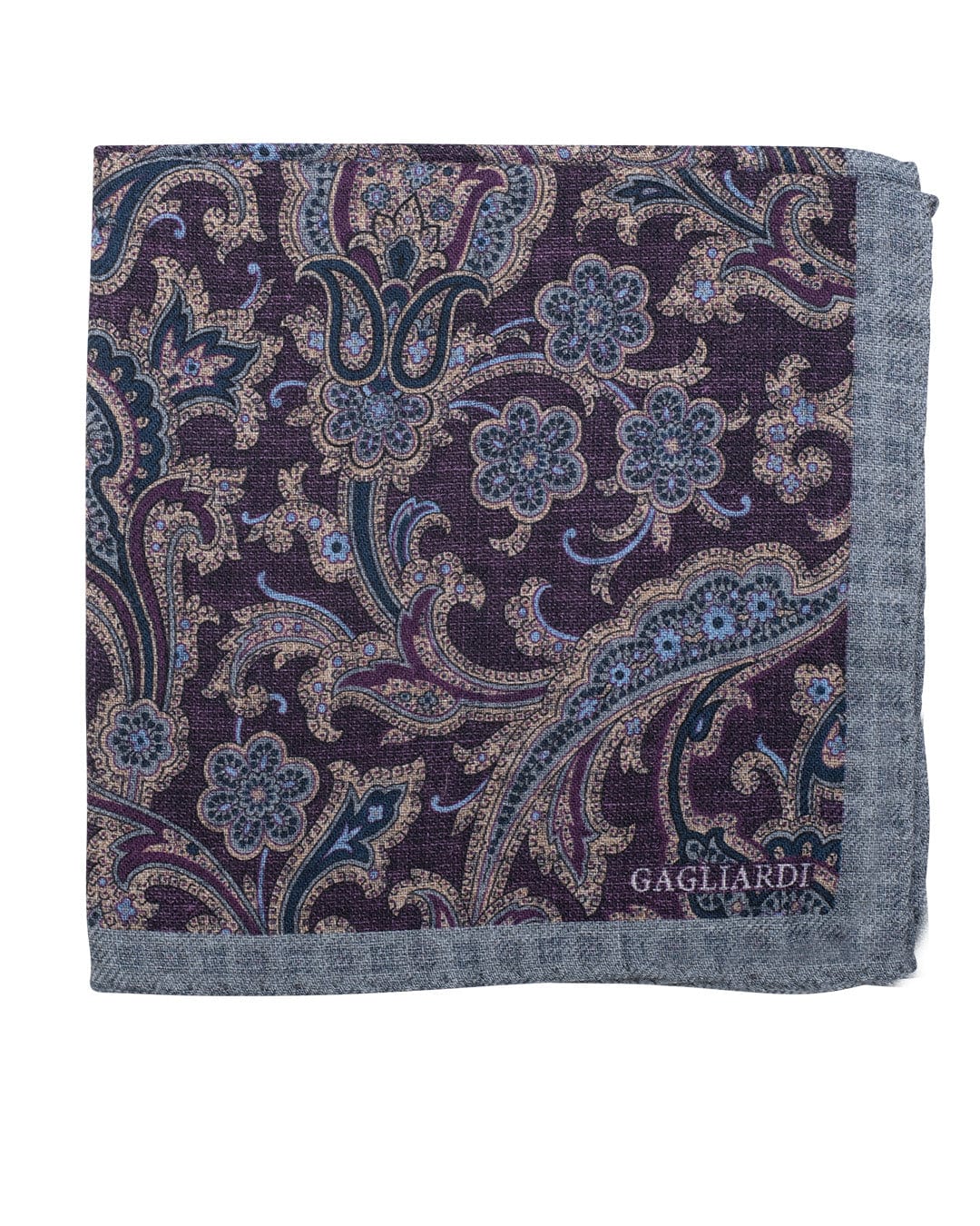 Gagliardi Pocket Squares ONE Gagliardi Purple Floral &amp; Medallion Print Italian Silk Double Sided Pocket Square