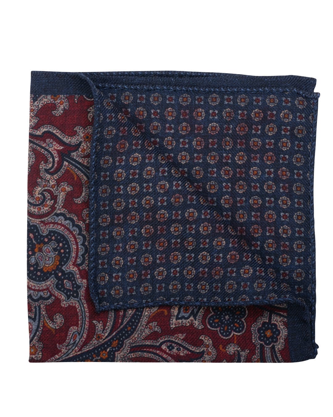 Gagliardi Pocket Squares ONE Gagliardi Red Floral & Medallion Print Italian Silk Double Sided Pocket Square