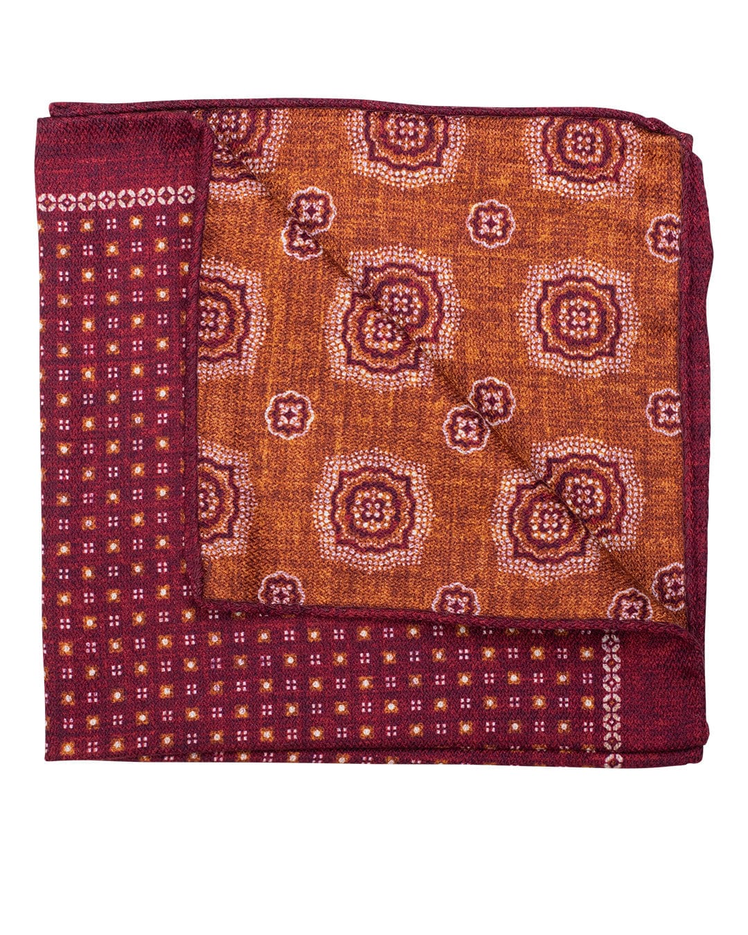 Gagliardi Pocket Squares ONE Gagliardi Red Floral & Rosette Print Italian Silk Double Sided Pocket Square