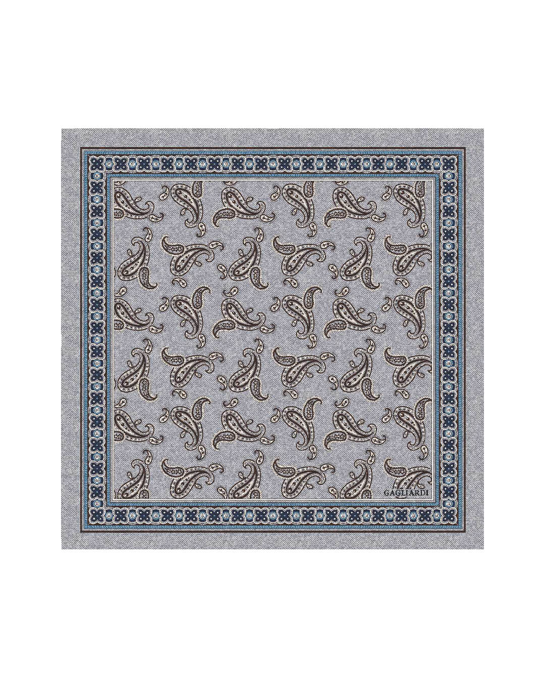 Gagliardi Pocket Squares ONE Gagliardi Silver Paisley Printed Italian Wool Flannel Pocket Square