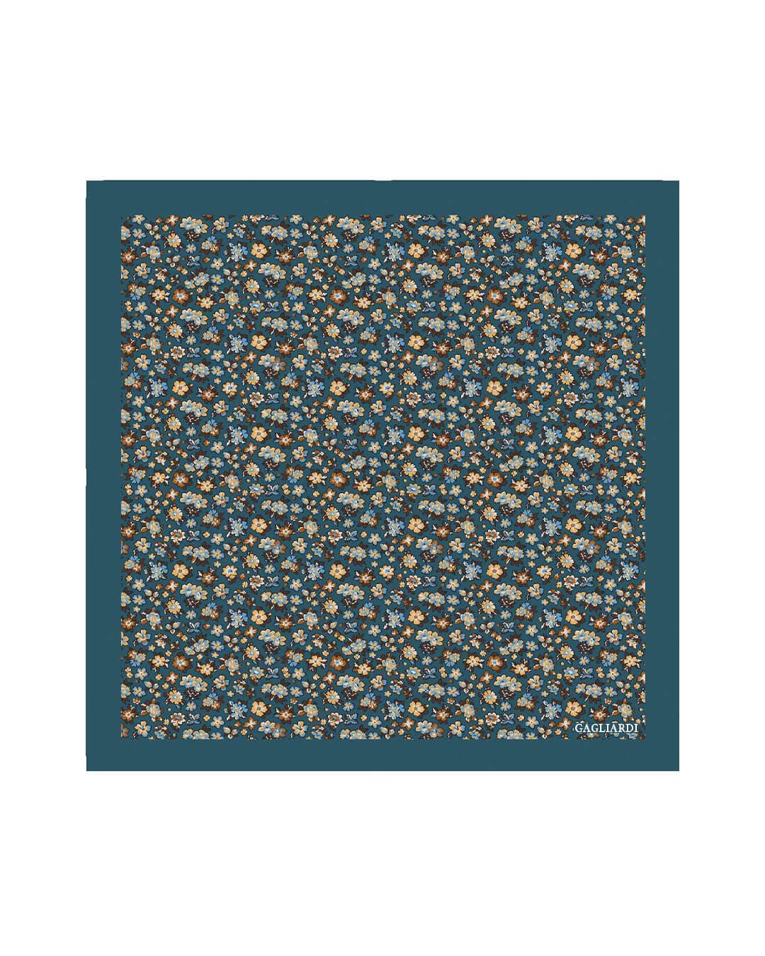 Gagliardi Pocket Squares ONE Gagliardi Teal Floral Printed Italian Silk Pocket Square