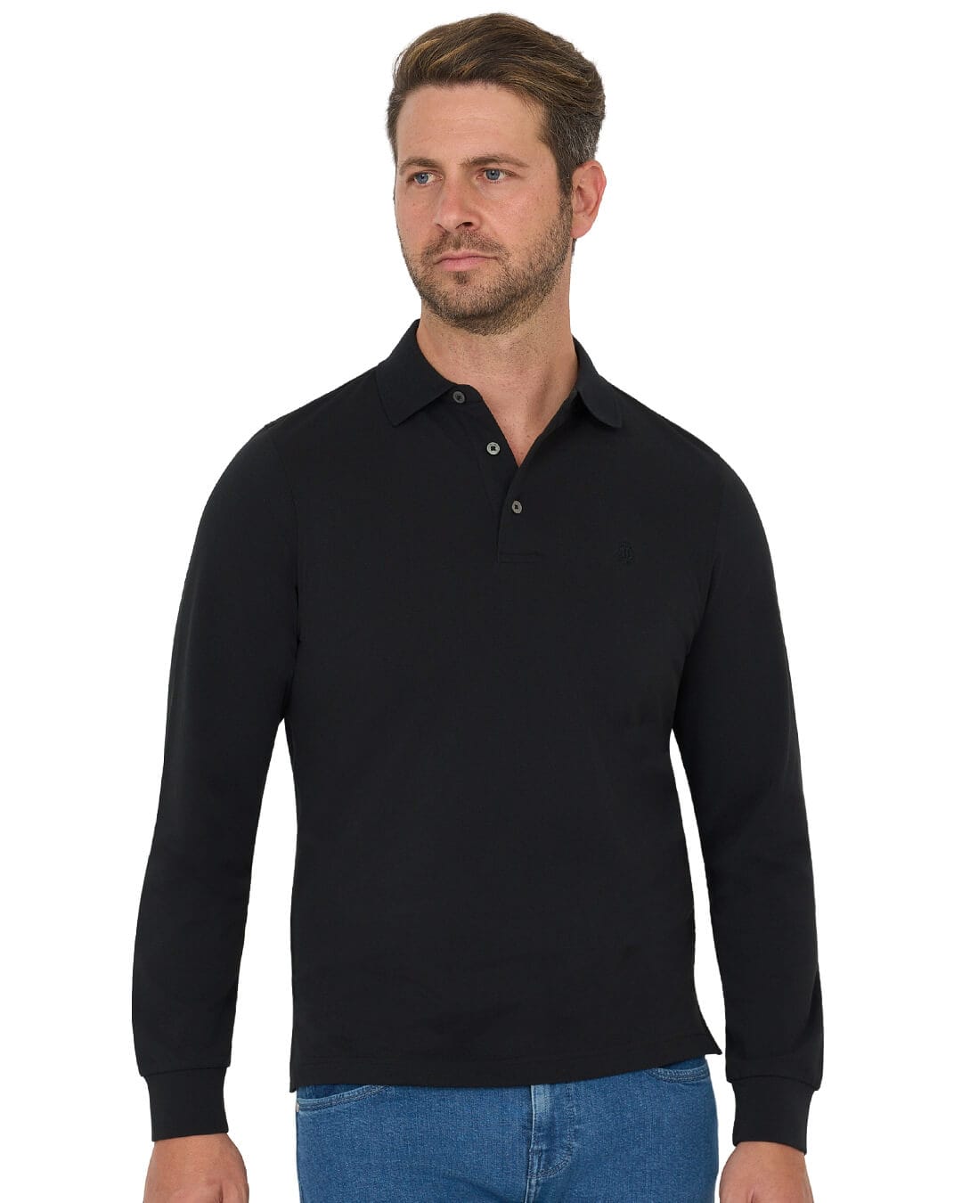 Gagliardi Polo Shirts Gagliardi Black Long Sleeve Pique Polo Shirt