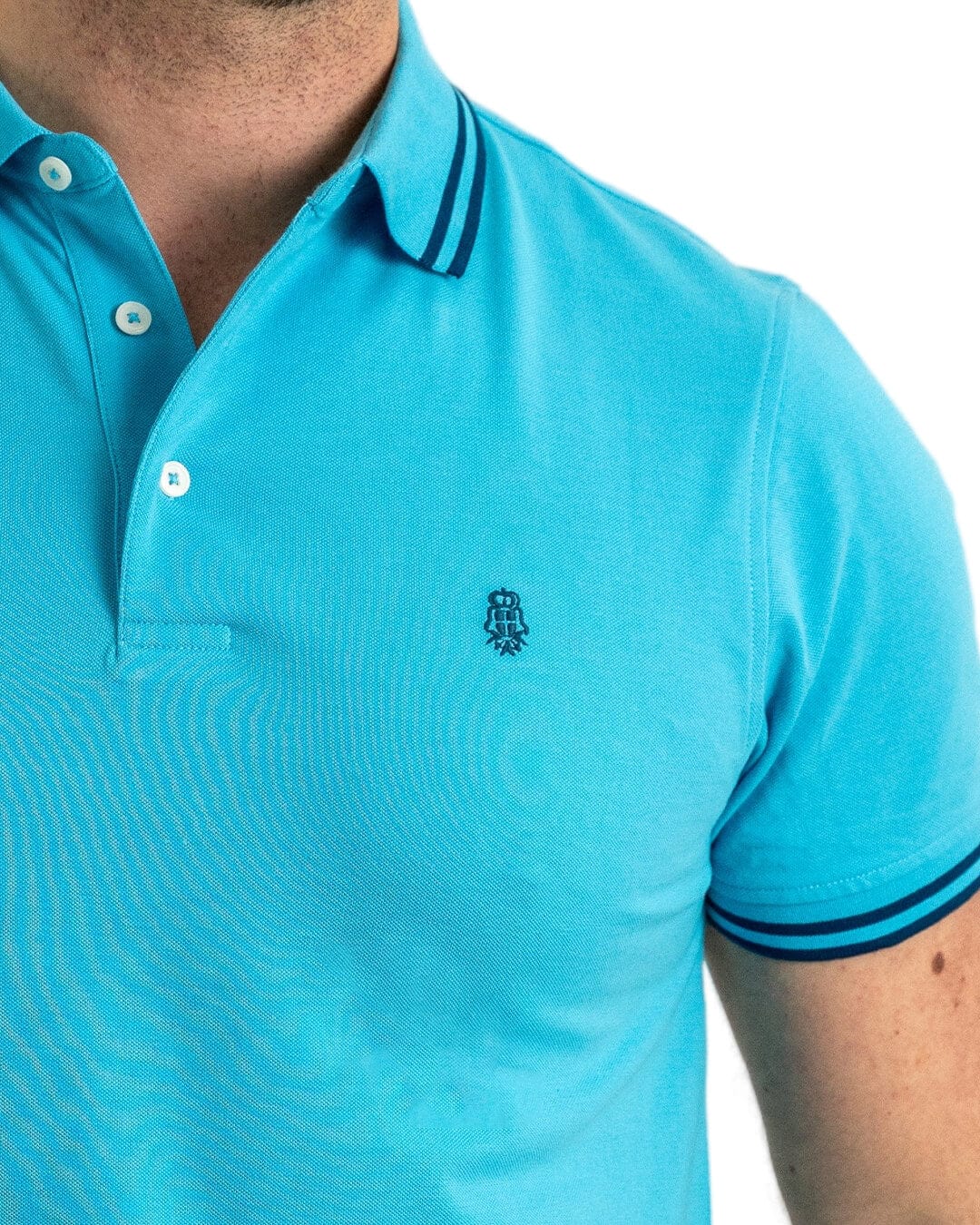 Gagliardi Polo Shirts Gagliardi Blue Pique Polo Shirt With Double Tipped Collar &amp; Cuff