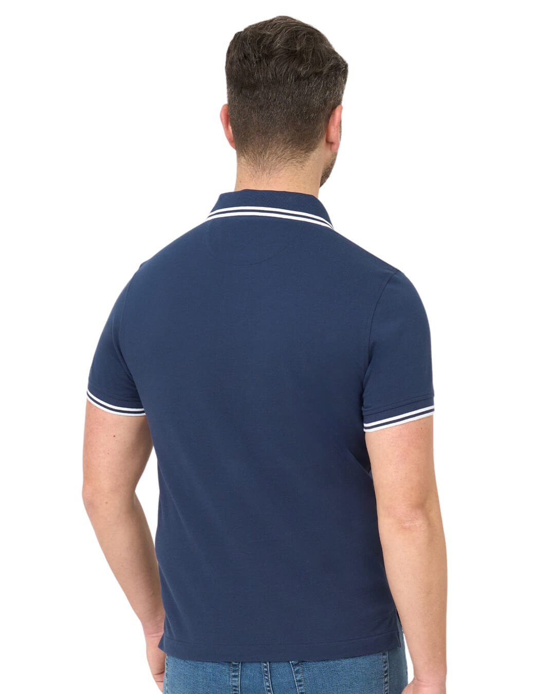 Gagliardi Polo Shirts Gagliardi Indigo Pique Polo Shirt With Double Tipped Collar & Cuff