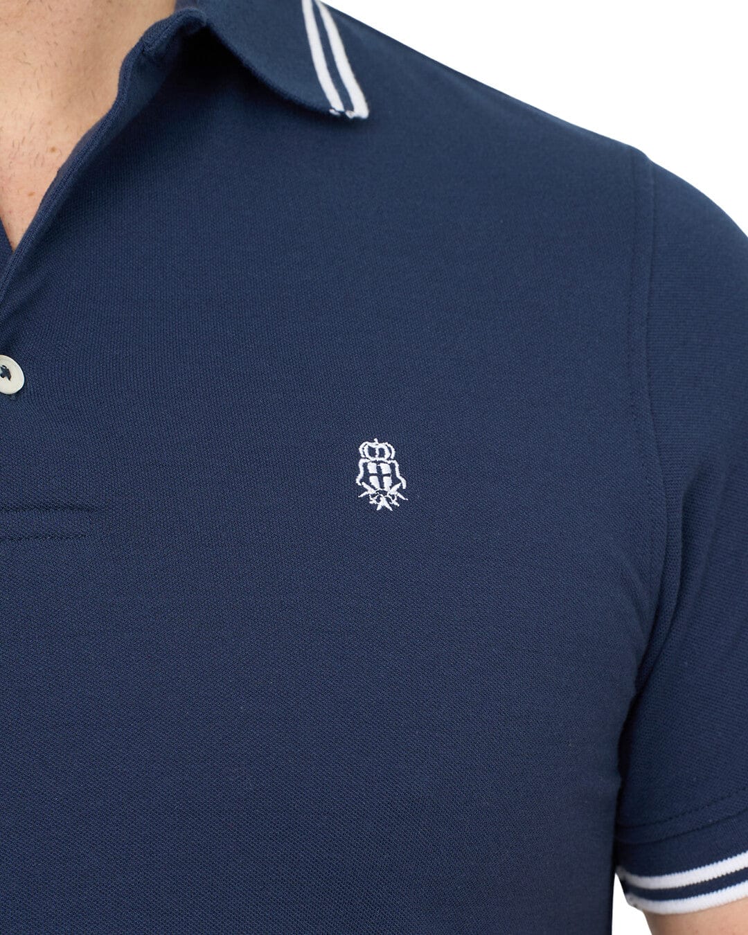 Gagliardi Polo Shirts Gagliardi Indigo Pique Polo Shirt With Double Tipped Collar & Cuff