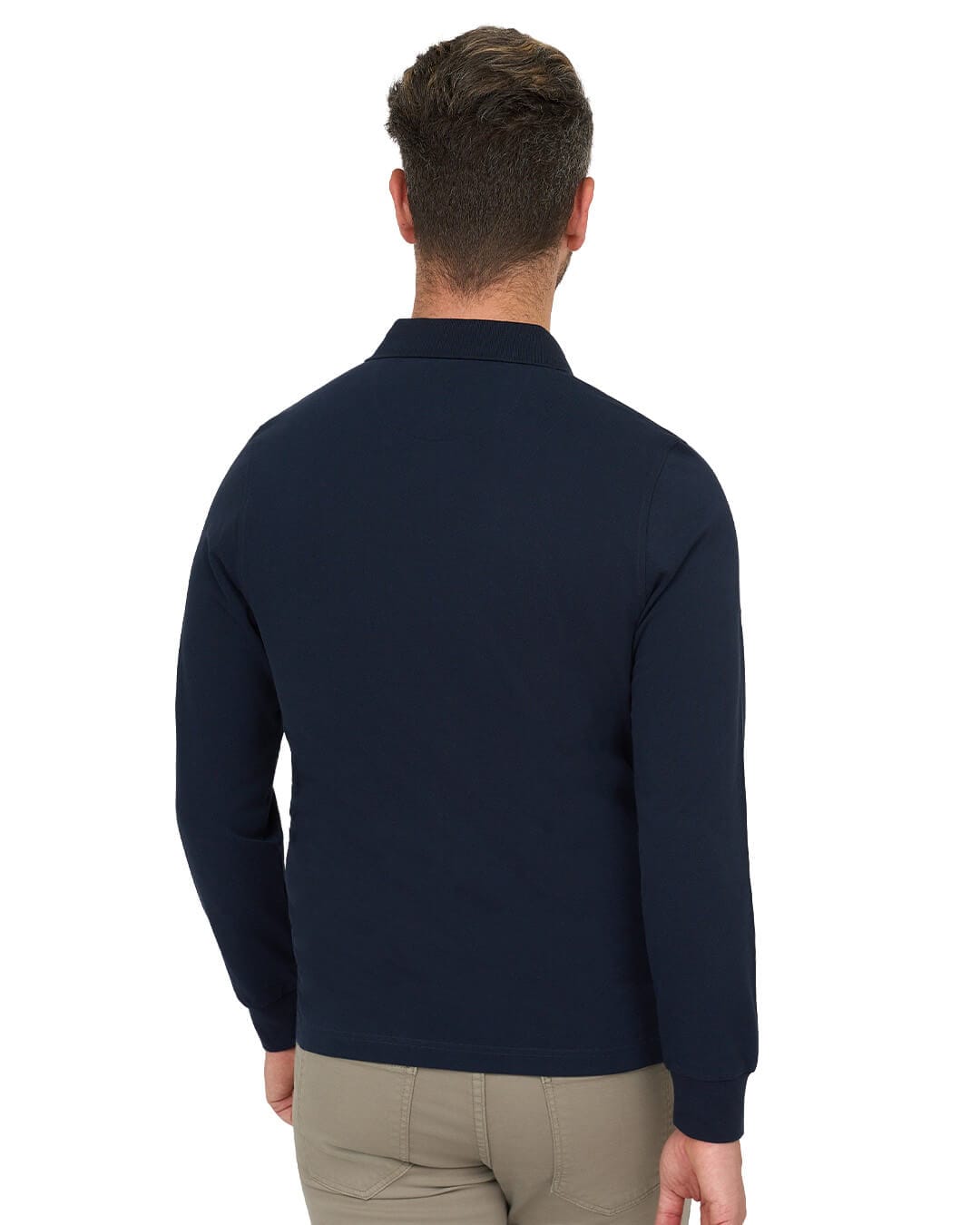 Gagliardi Polo Shirts Gagliardi Navy Long Sleeve Pique Polo Shirt