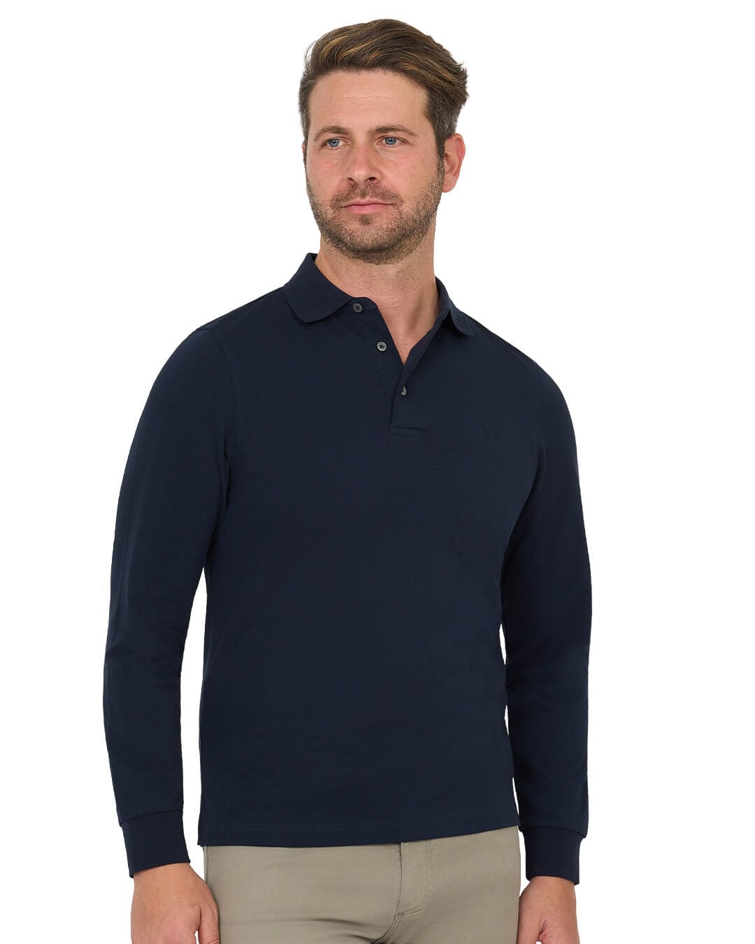 Gagliardi Polo Shirts Gagliardi Navy Long Sleeve Pique Polo Shirt