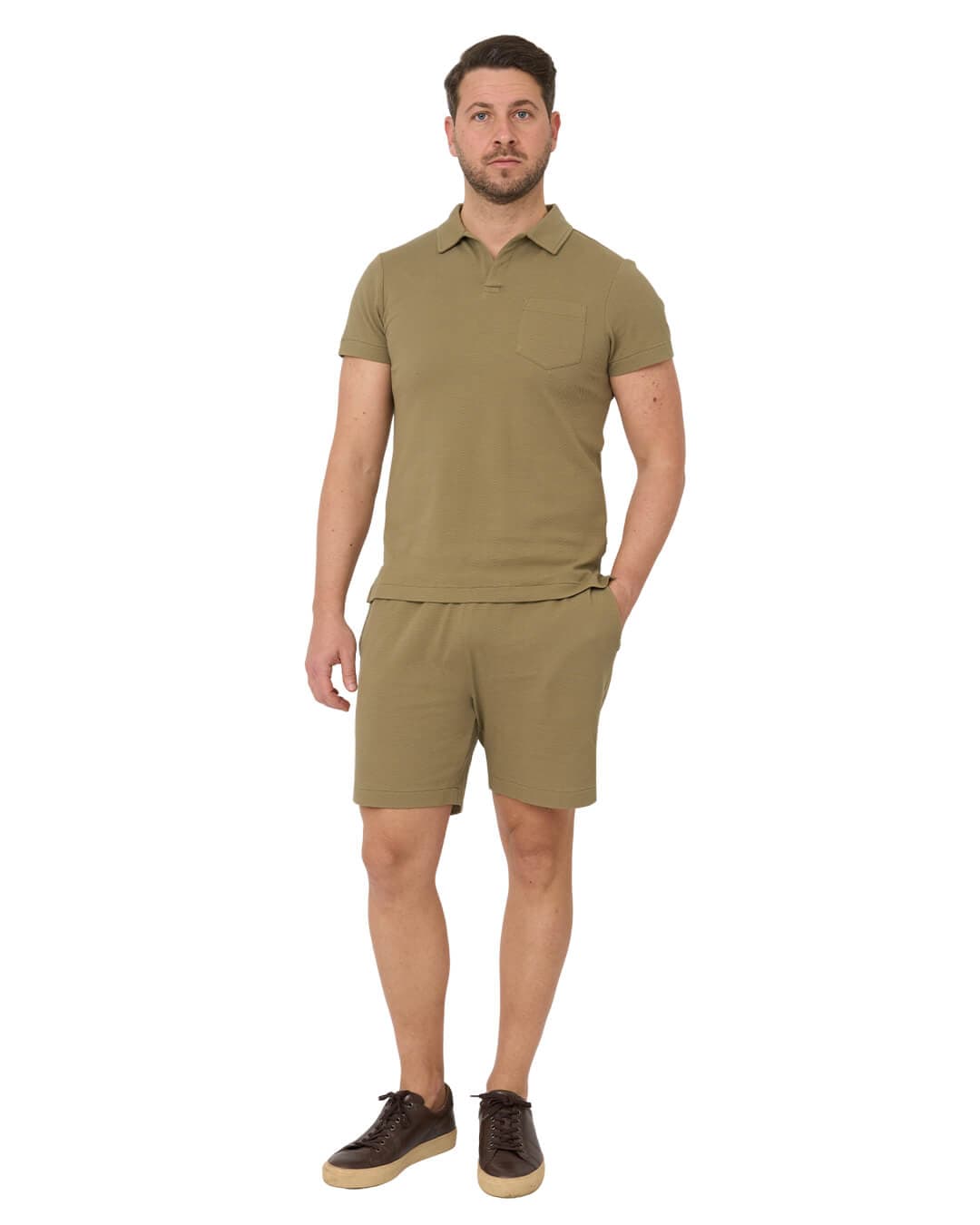 Gagliardi Polo Shirts Gagliardi Olive Resort Collar Popcorn Texture Polo Shirt