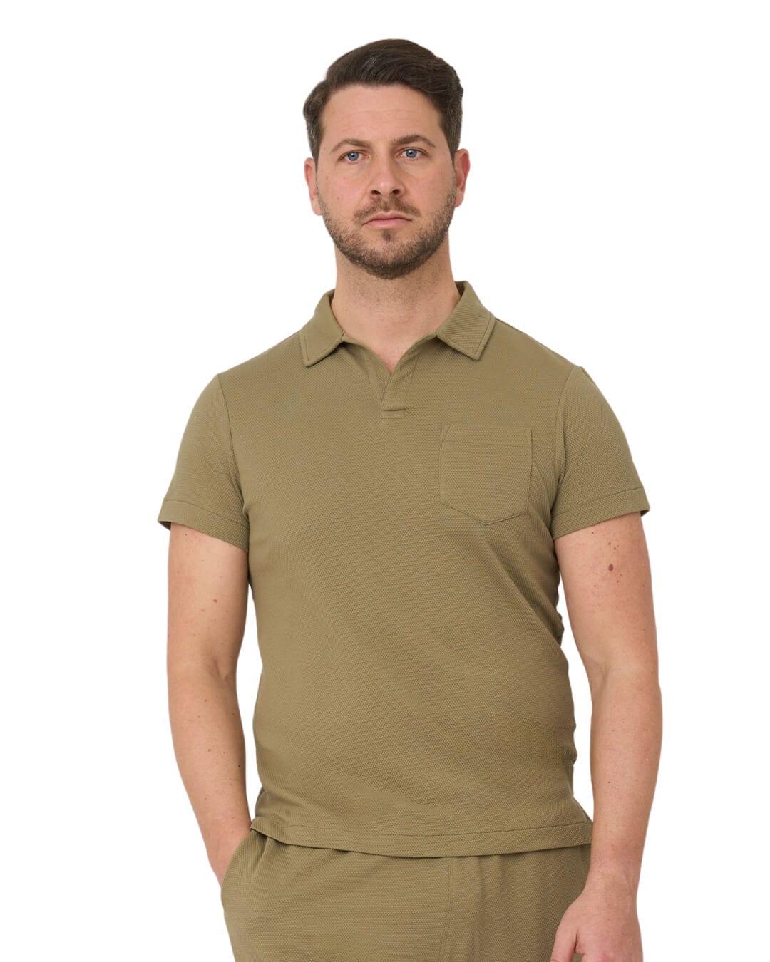 Gagliardi Polo Shirts Gagliardi Olive Resort Collar Popcorn Texture Polo Shirt