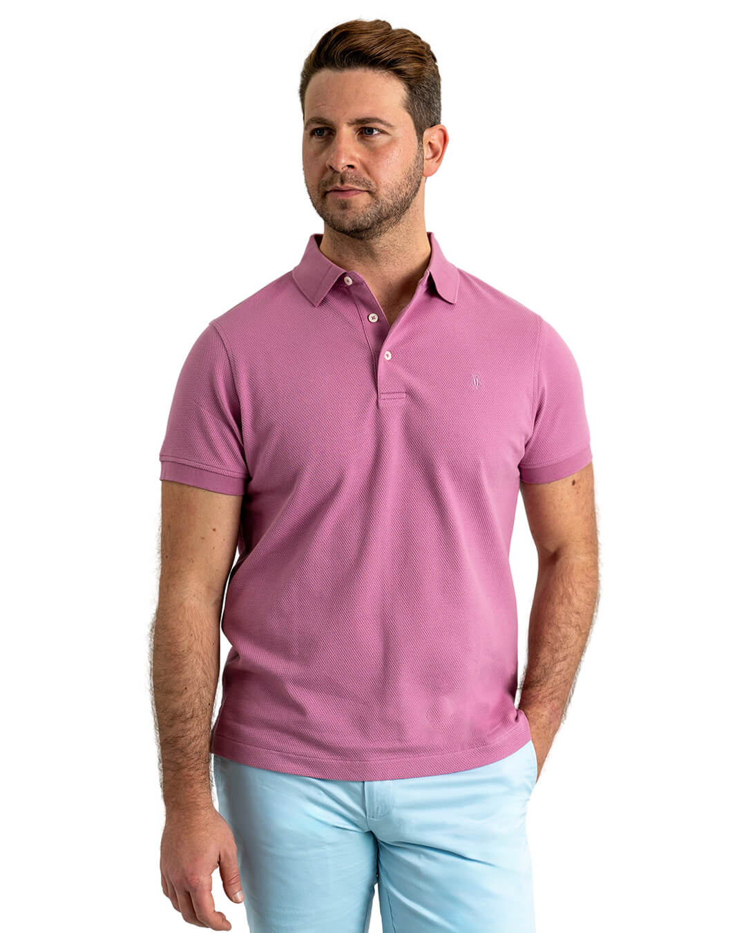 Gagliardi Polo Shirts Gagliardi Pink Popcorn Texture Polo Shirt