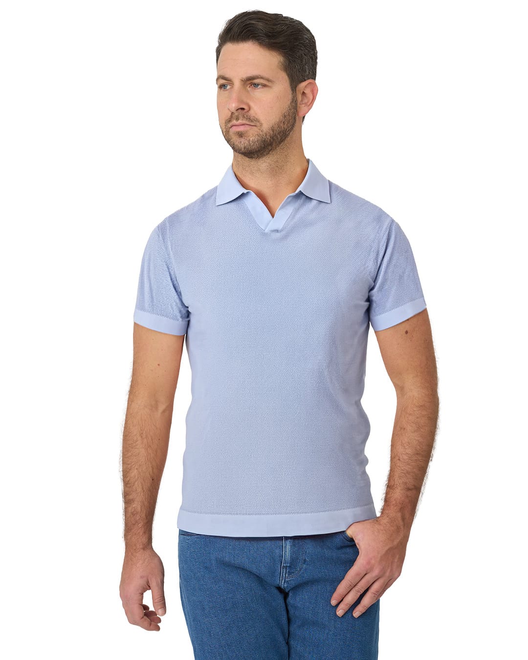 Gagliardi Polo Shirts Gagliardi Sky Polo Shirt Knitted Resort Collar Moss Stitch