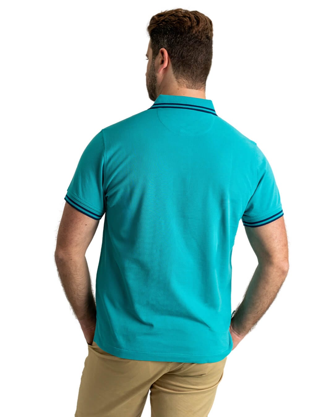 Gagliardi Polo Shirts Gagliardi Teal Pique Polo Shirt With Double Tipped Collar &amp; Cuff