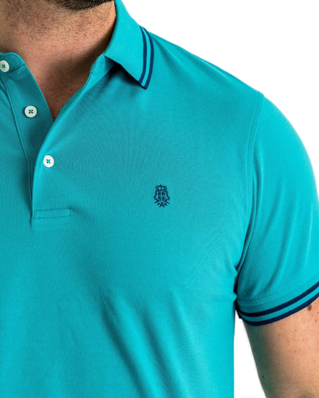 Gagliardi Polo Shirts Gagliardi Teal Pique Polo Shirt With Double Tipped Collar &amp; Cuff