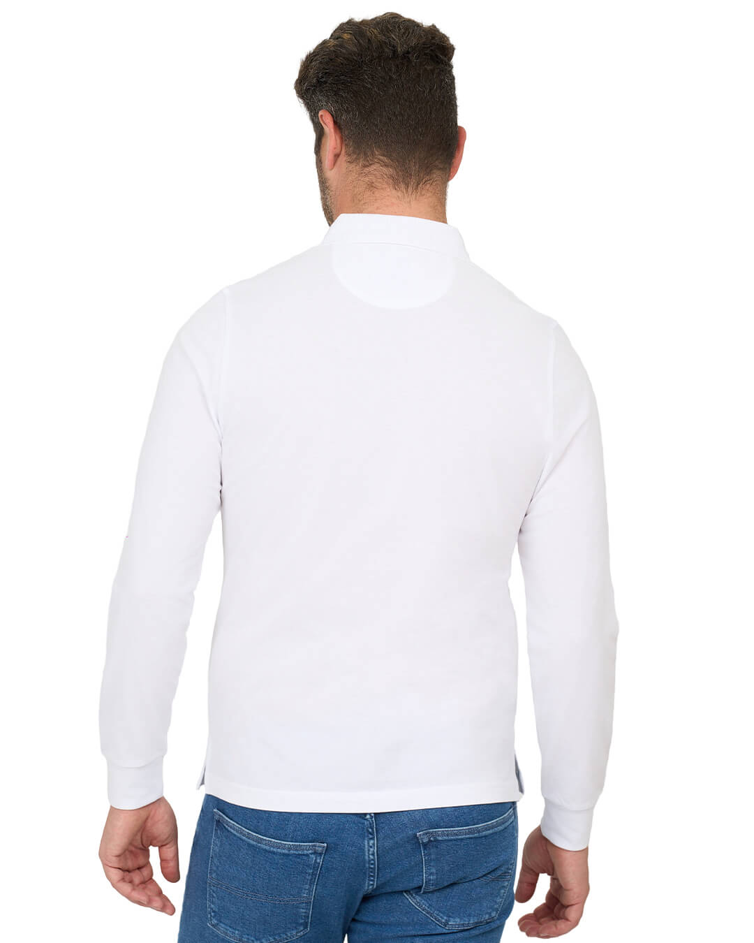 Gagliardi Polo Shirts Gagliardi White Long Sleeve Pique Polo Shirt