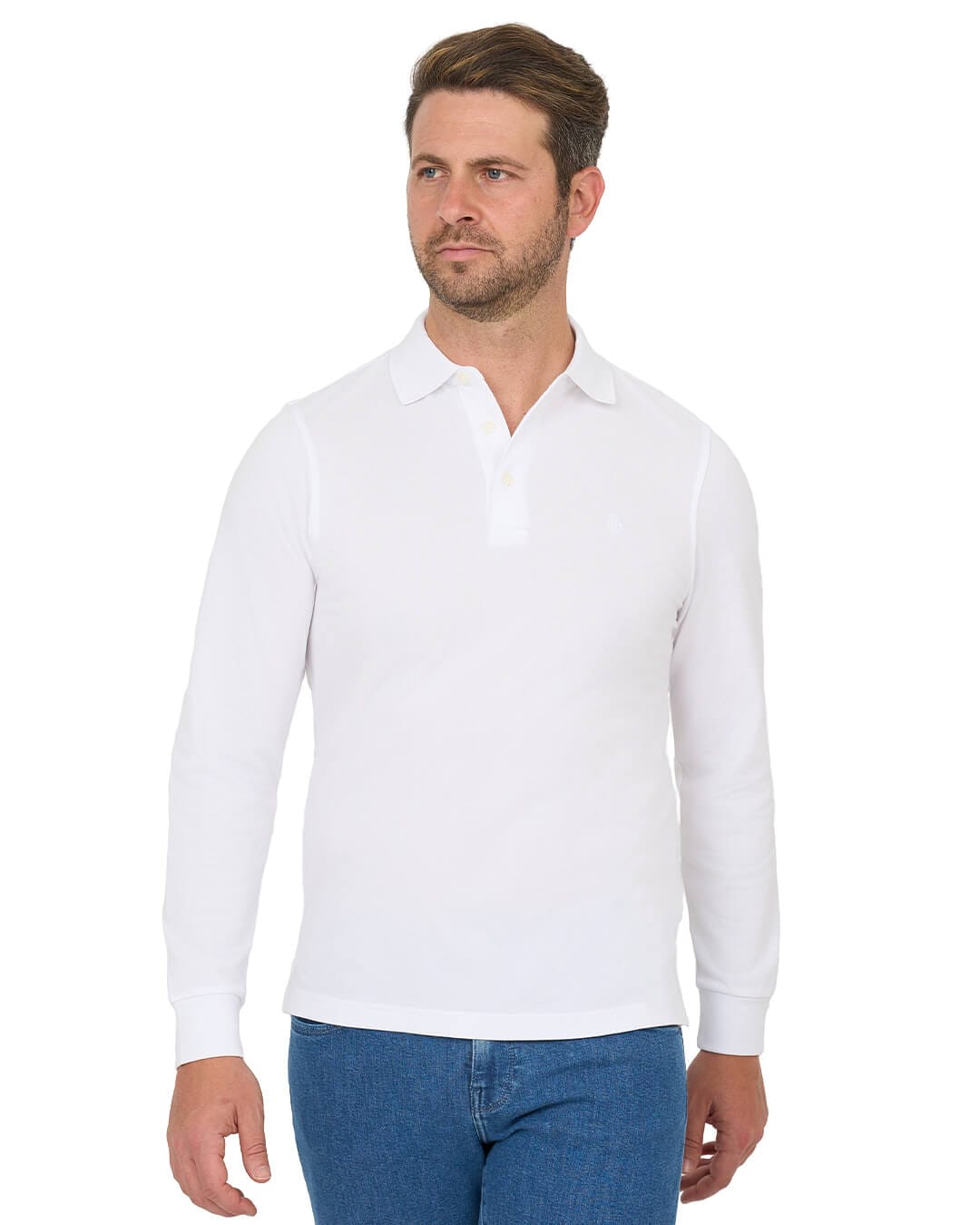 Gagliardi Polo Shirts Gagliardi White Long Sleeve Pique Polo Shirt