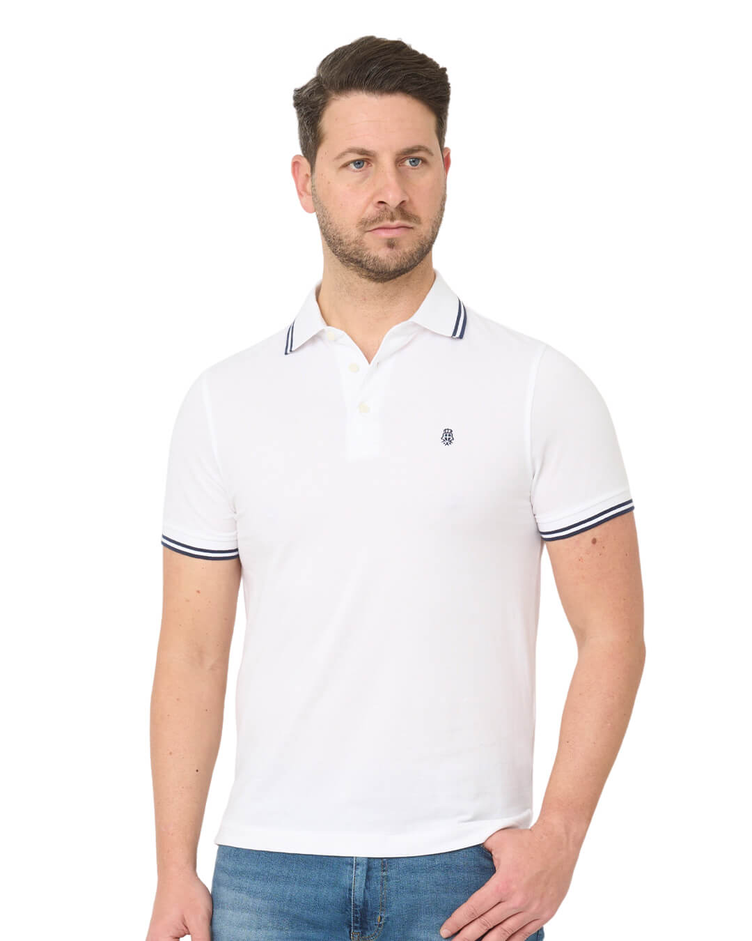 Gagliardi Polo Shirts Gagliardi White Pique Polo Shirt With Double Tipped Collar & Cuff