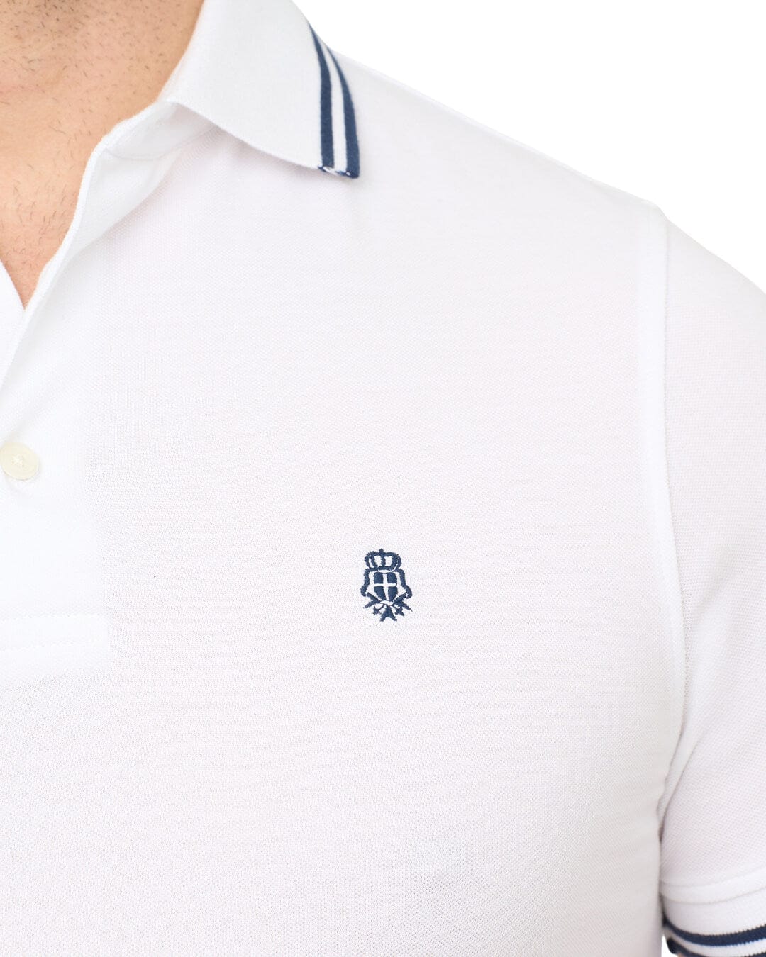 Gagliardi Polo Shirts Gagliardi White Pique Polo Shirt With Double Tipped Collar & Cuff
