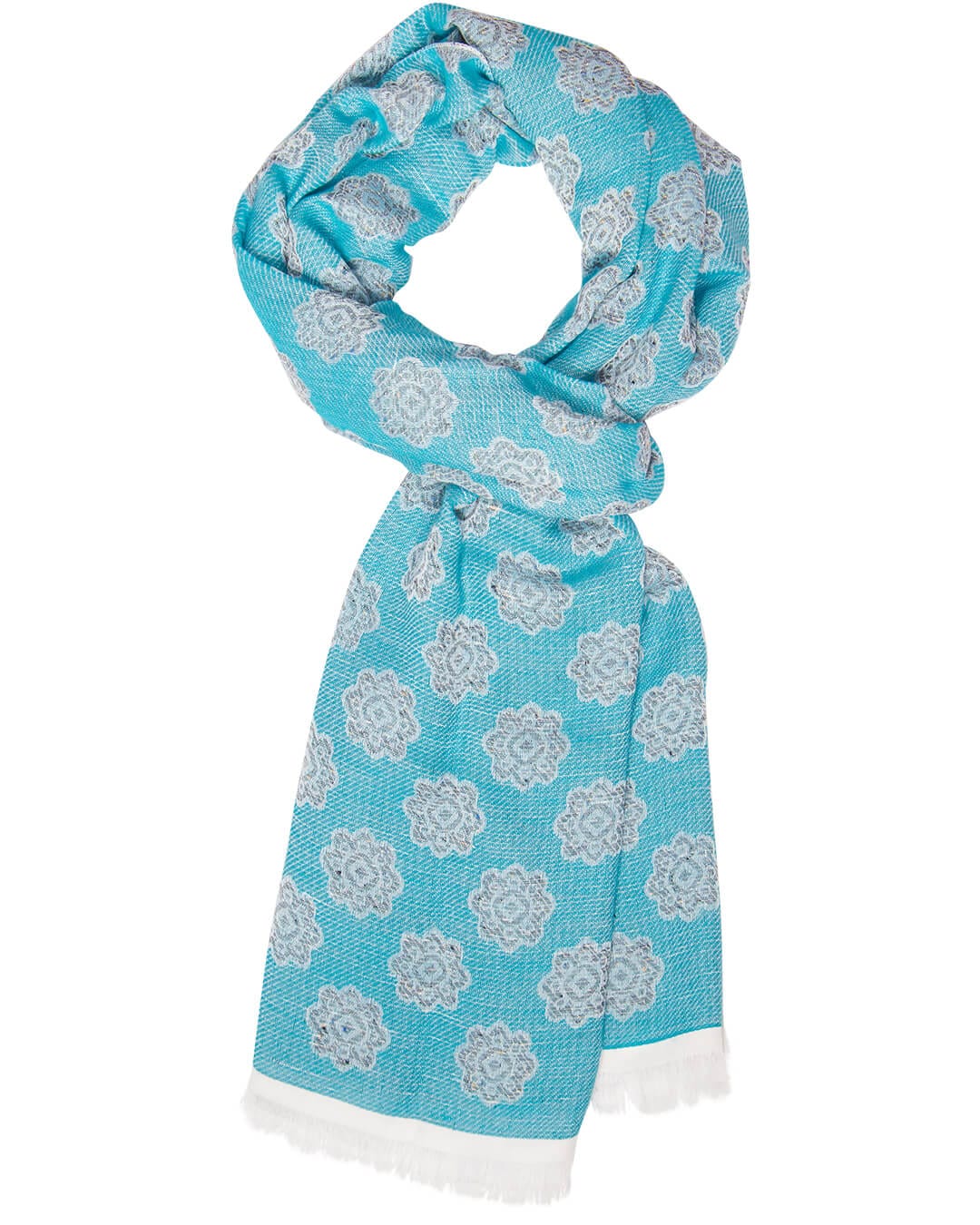 Gagliardi Scarves One Size Gagliardi Aqua Marine With Grey Flowers Scarf
