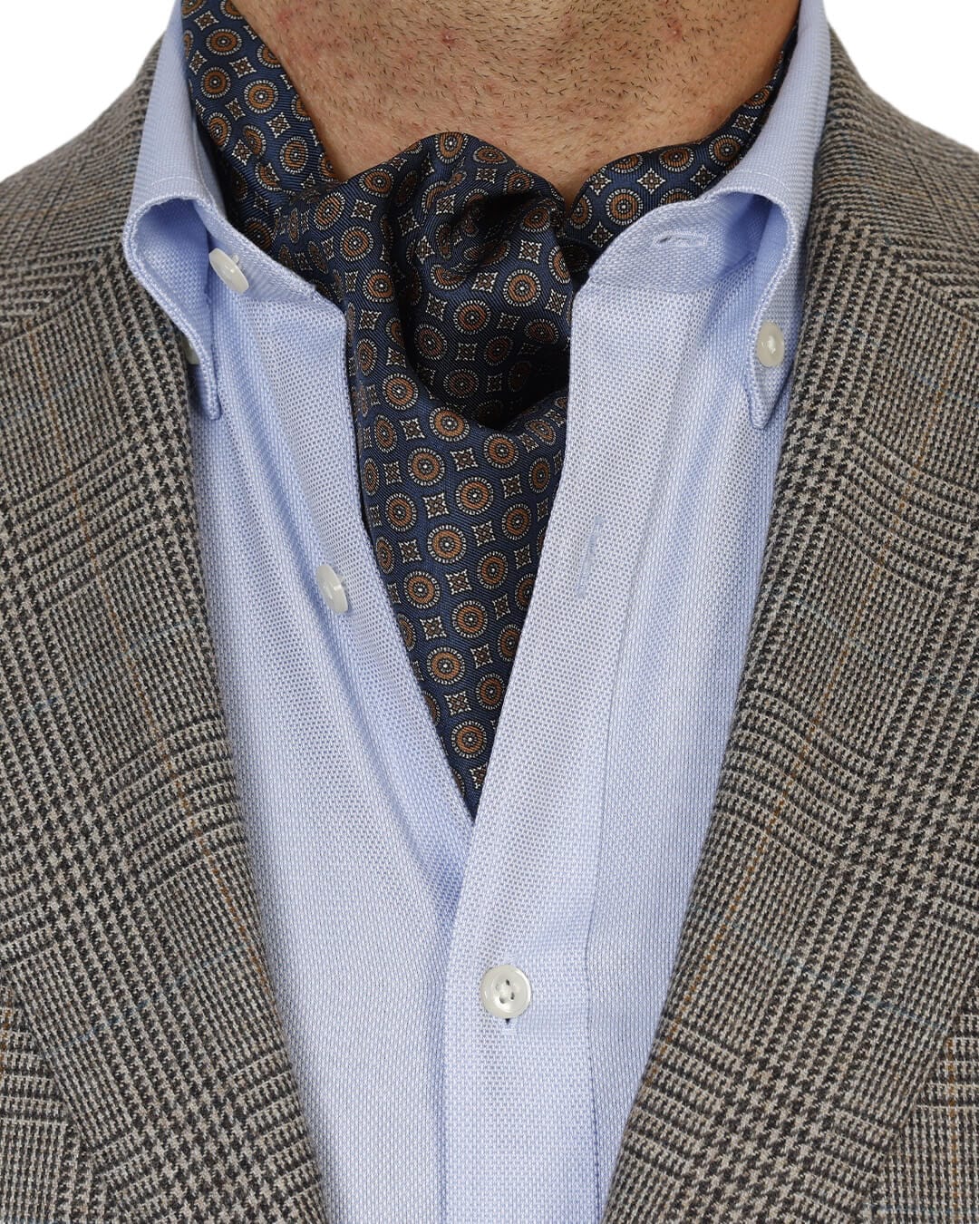 Gagliardi Navy Medallions Italian Silk Ascot Cravat Bortex