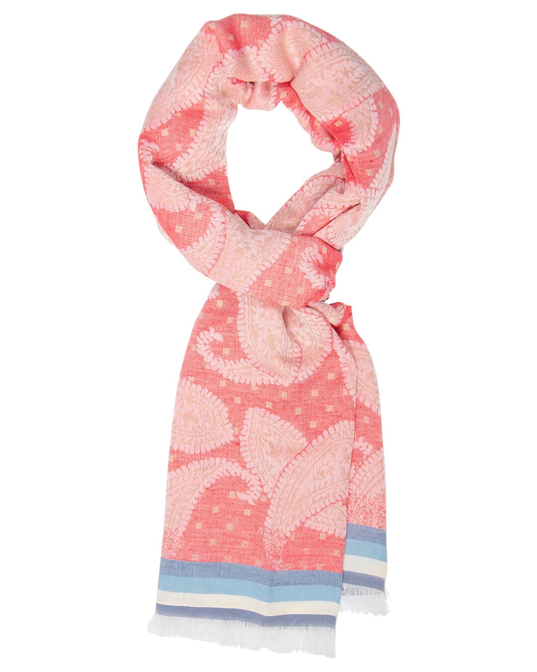Gagliardi Scarves One Size Gagliardi Red With Beige And Stone Large Leaves Scarf