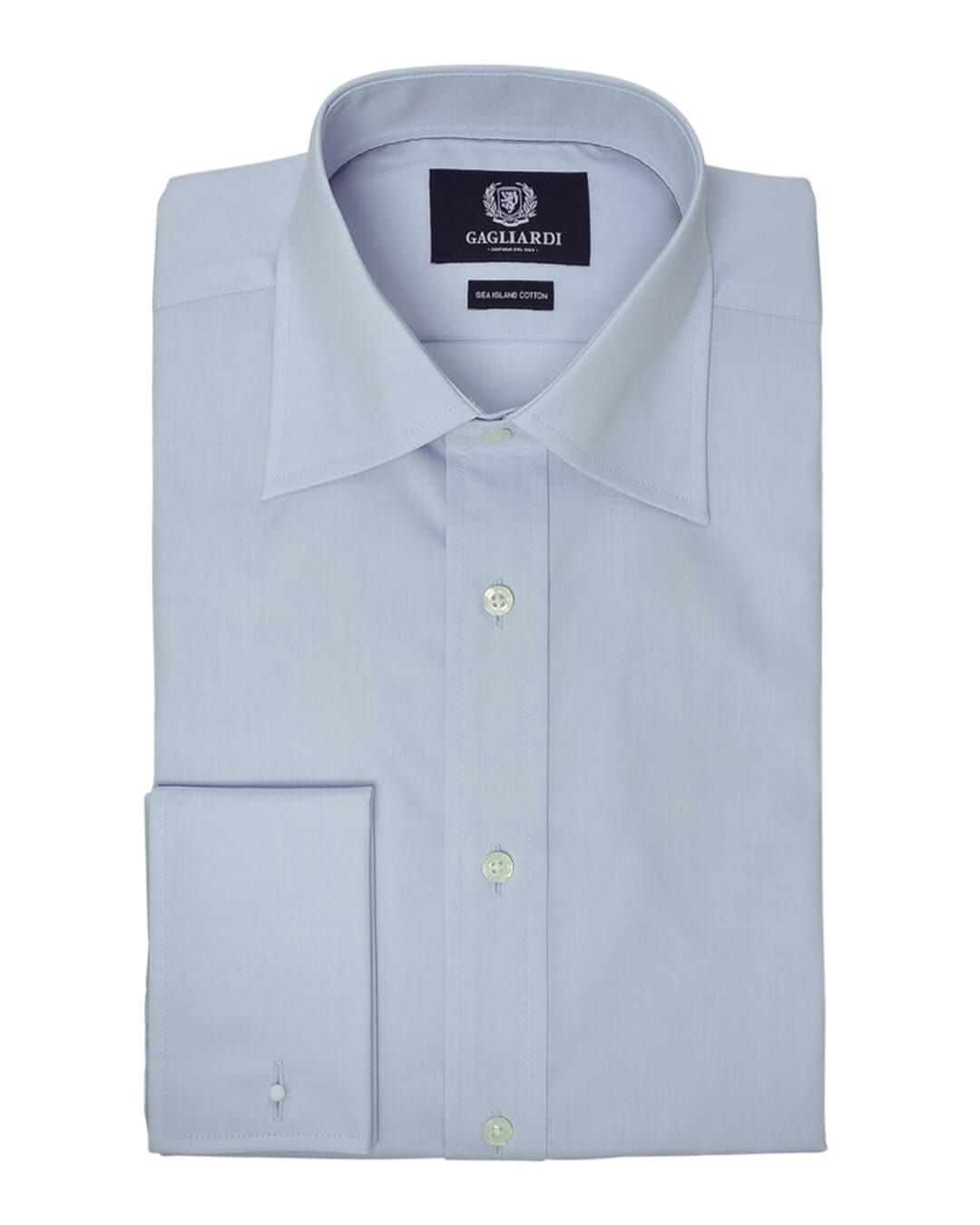 Gagliardi Shirts Blue Sea Island Cotton Tailored Fit Cutaway Collar Double Cuffed Shirt
