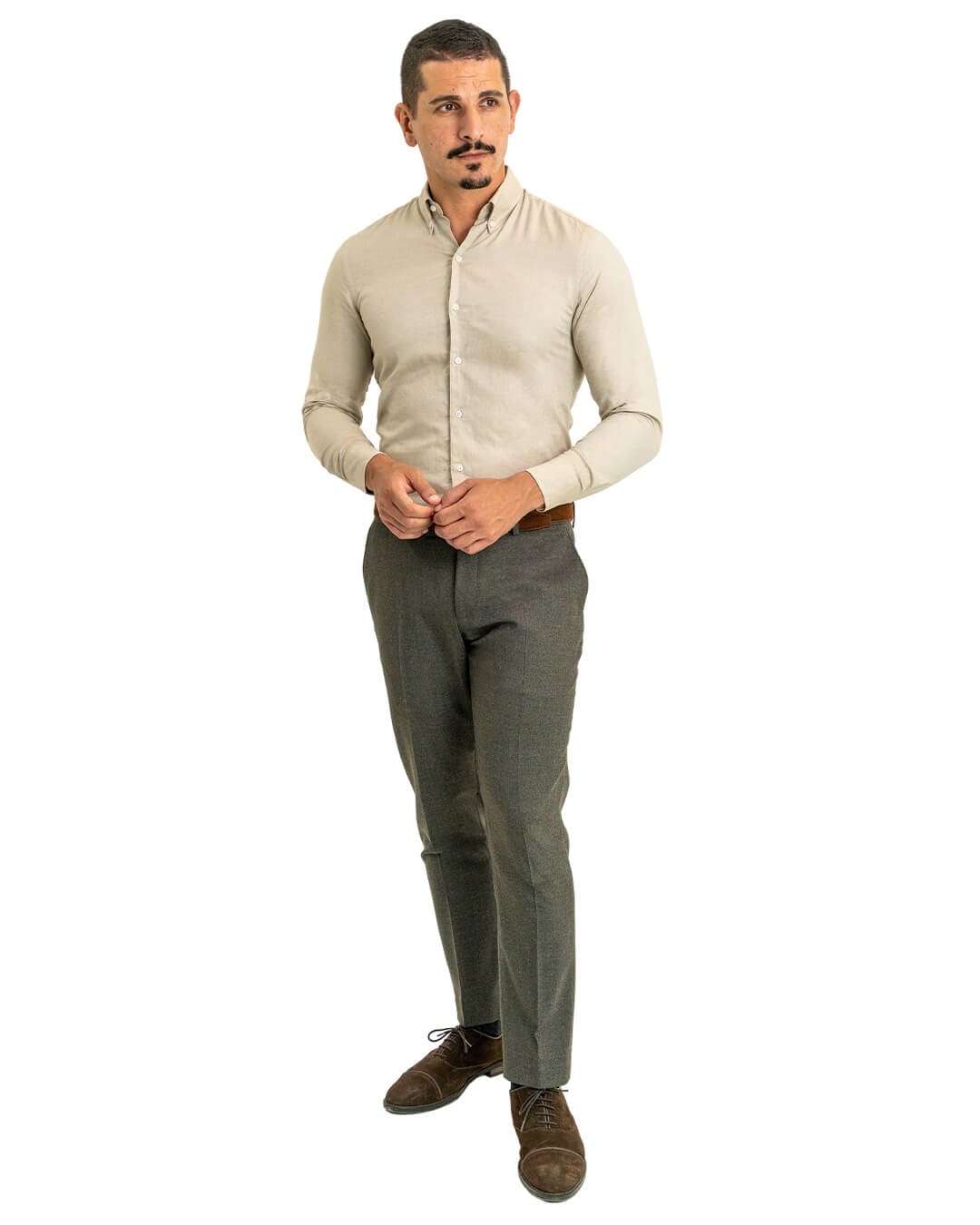 Gagliardi Shirts Gagliardi Beige Cotton Oxford Button Down Shirt