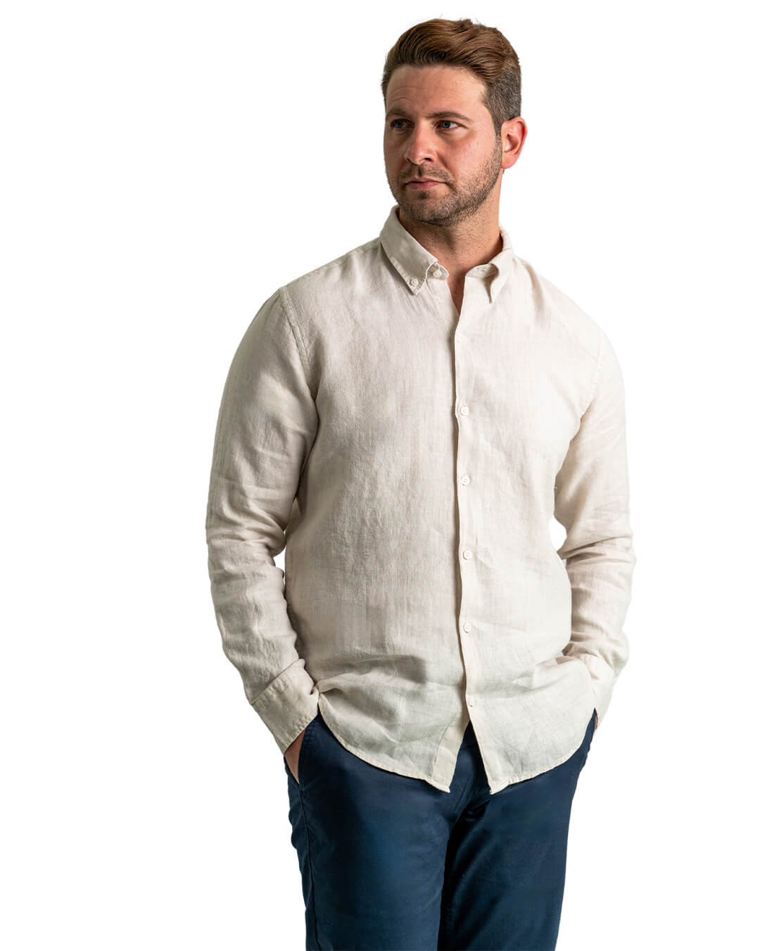Gagliardi Shirts Gagliardi Beige Linen Button-Down Shirt