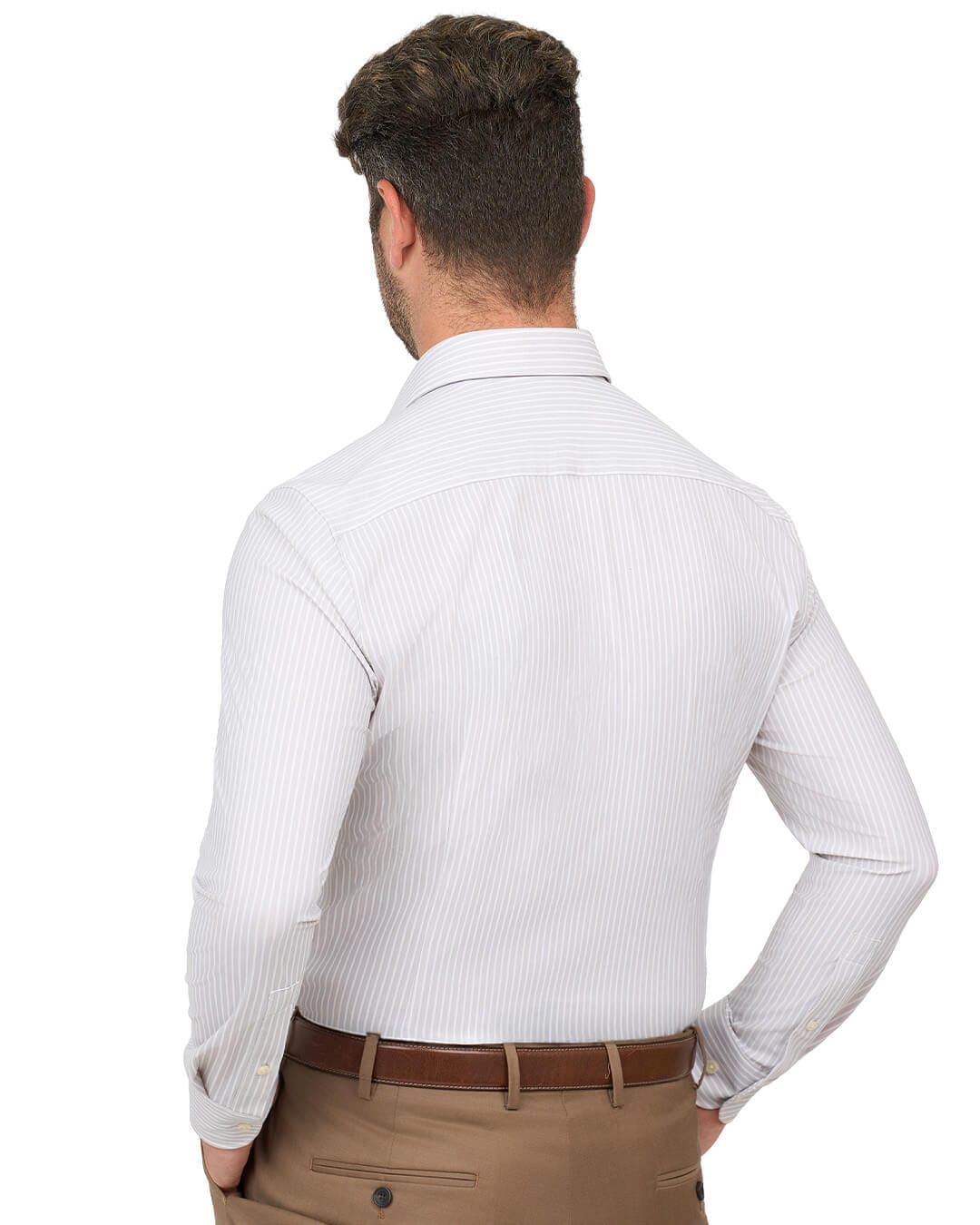 Gagliardi Shirts Gagliardi Beige Shirt Performance Stretch White Stripe