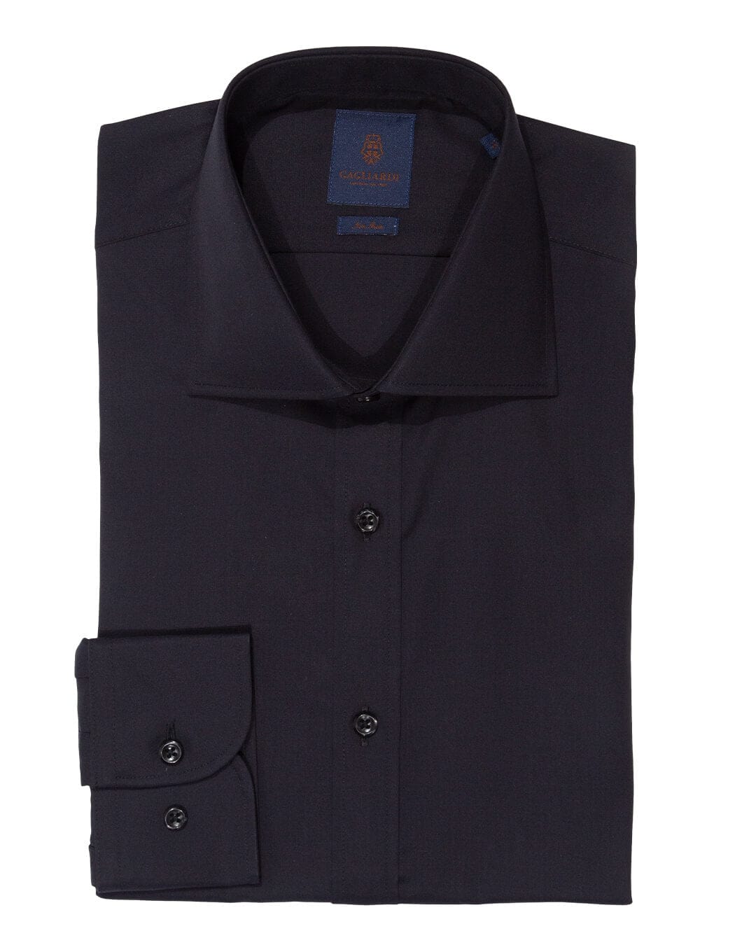 Gagliardi Shirts Gagliardi Black Plain Slim Fit Cutaway Collar Single Cuffed Slim-Fit Shirt