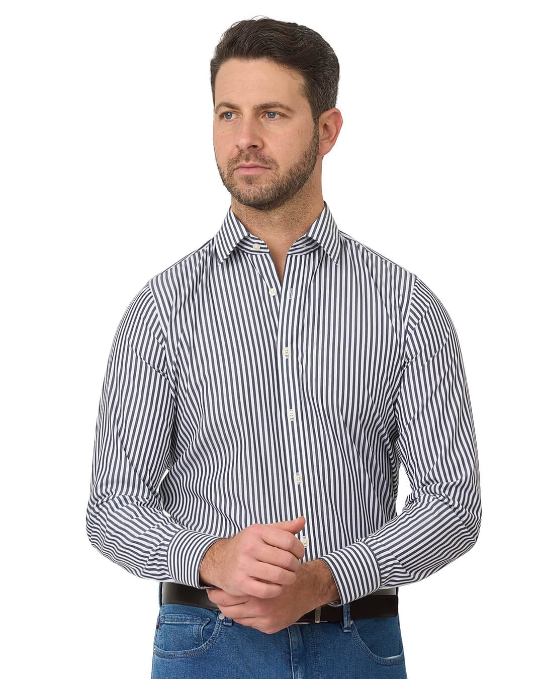 Gagliardi Shirts Gagliardi Black Shirt Non Iron Butcher Stripe