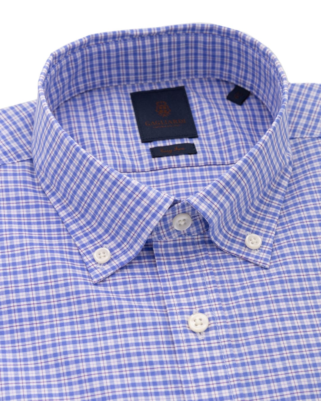 Gagliardi Shirts Gagliardi Blue Check Button-down Easy-iron Shirt