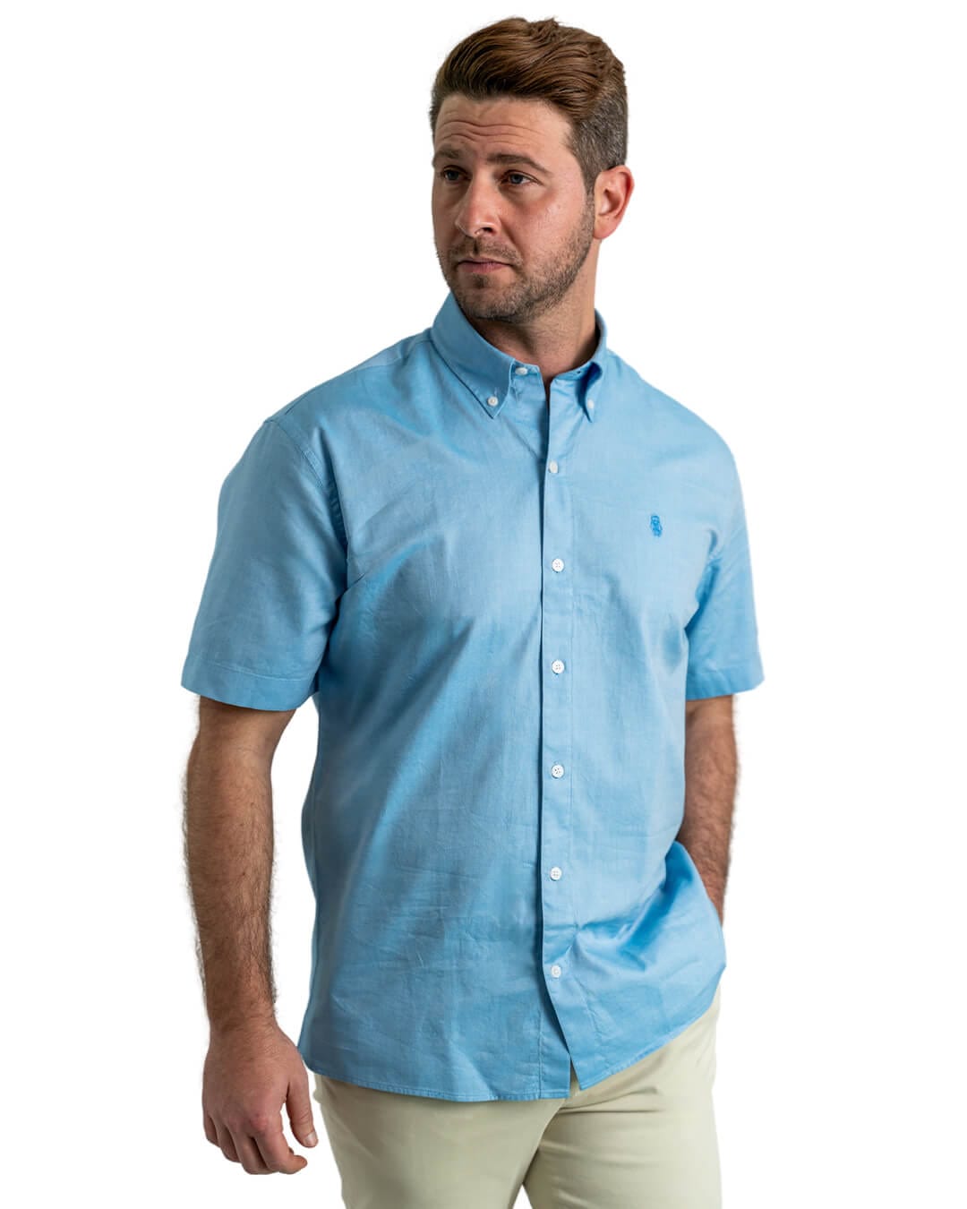 Gagliardi Shirts Gagliardi Blue Cotton Oxford Short Sleeve Shirt