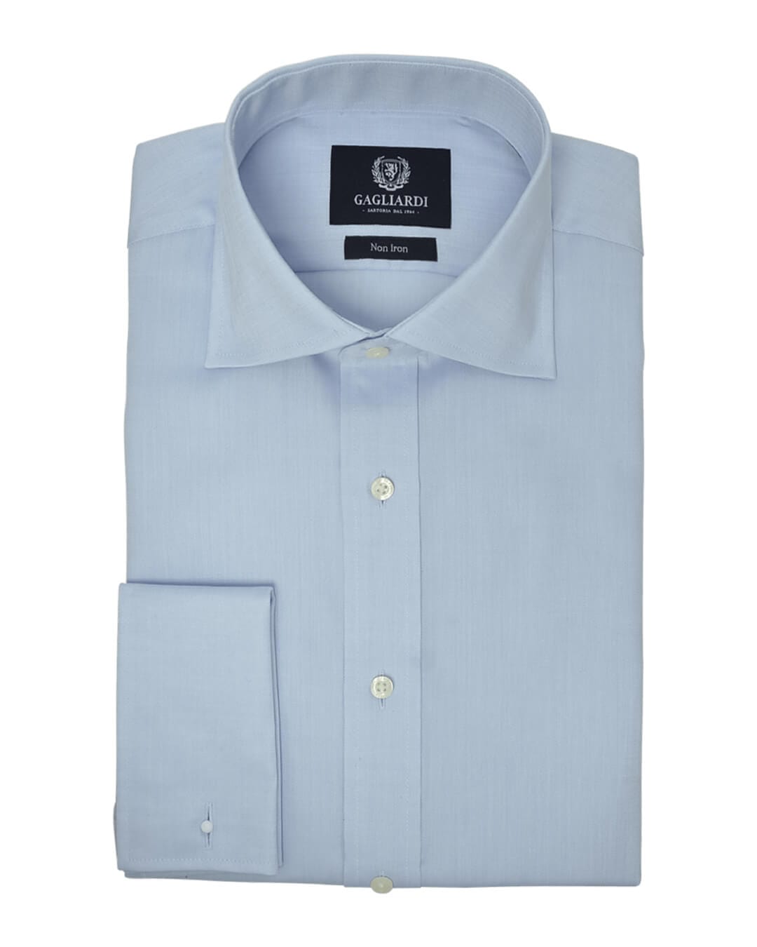 Gagliardi Shirts Gagliardi Blue Herringbone Tailored Fit Classic Collar Double Cuffed Shirt