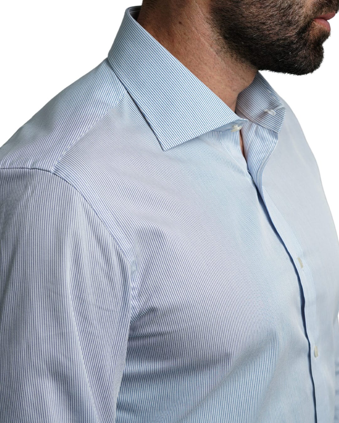 Gagliardi Shirts Gagliardi Blue Poplin Fine Stripe Double Cuff Non-Iron Shirt