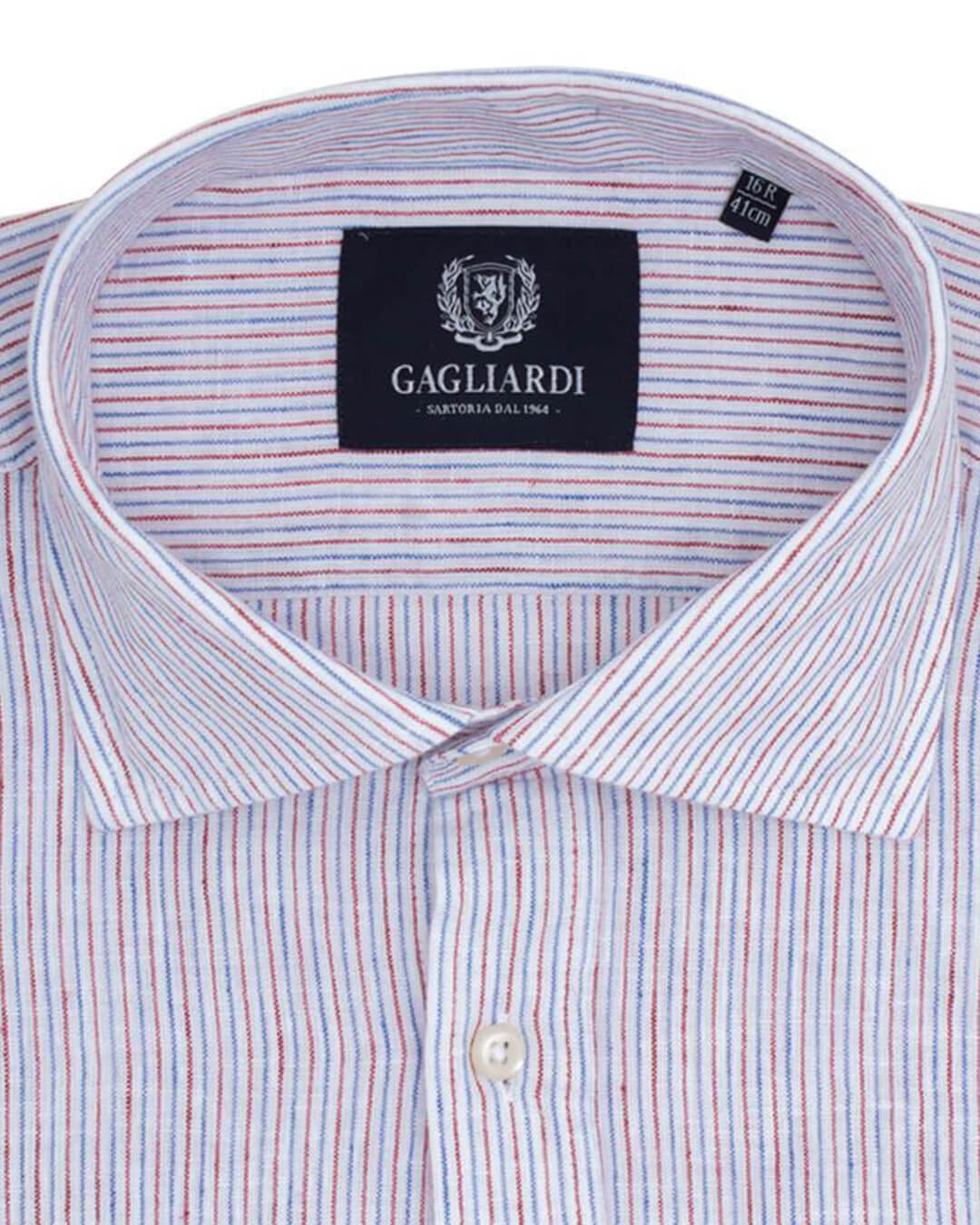 Gagliardi Shirts Gagliardi Blue &amp; Red Striped Slim Fit Long Sleeved Cutaway Collar Shirt