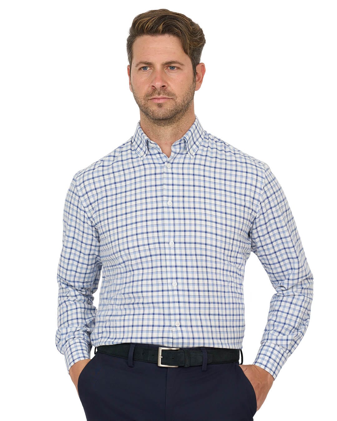 Gagliardi Shirts Gagliardi Blue Shirt Check Brushed Cotton Button Down