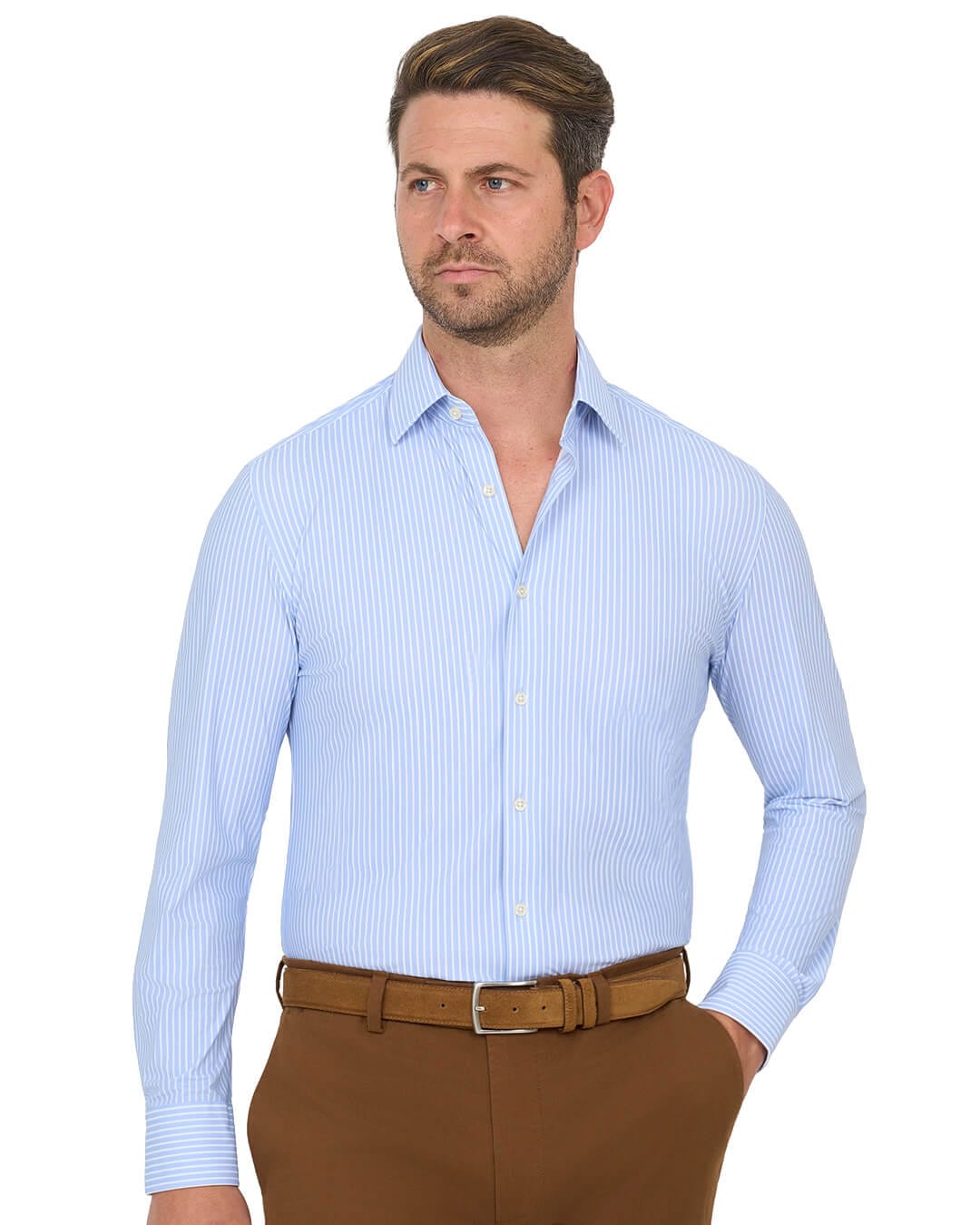 Gagliardi Shirts Gagliardi Blue Shirt Performance Stretch White Stripe