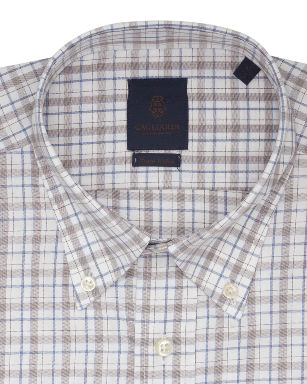 Gagliardi Shirts Gagliardi Brown And Blue Overcheck Tailored Fit Shirt