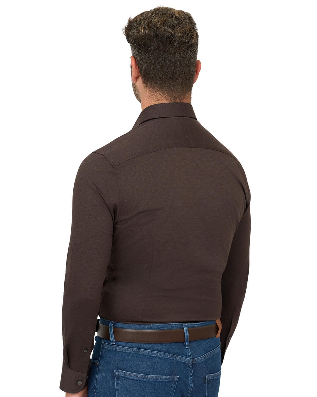 Gagliardi Shirts Gagliardi Brown Performance Cotton Melange Shirt