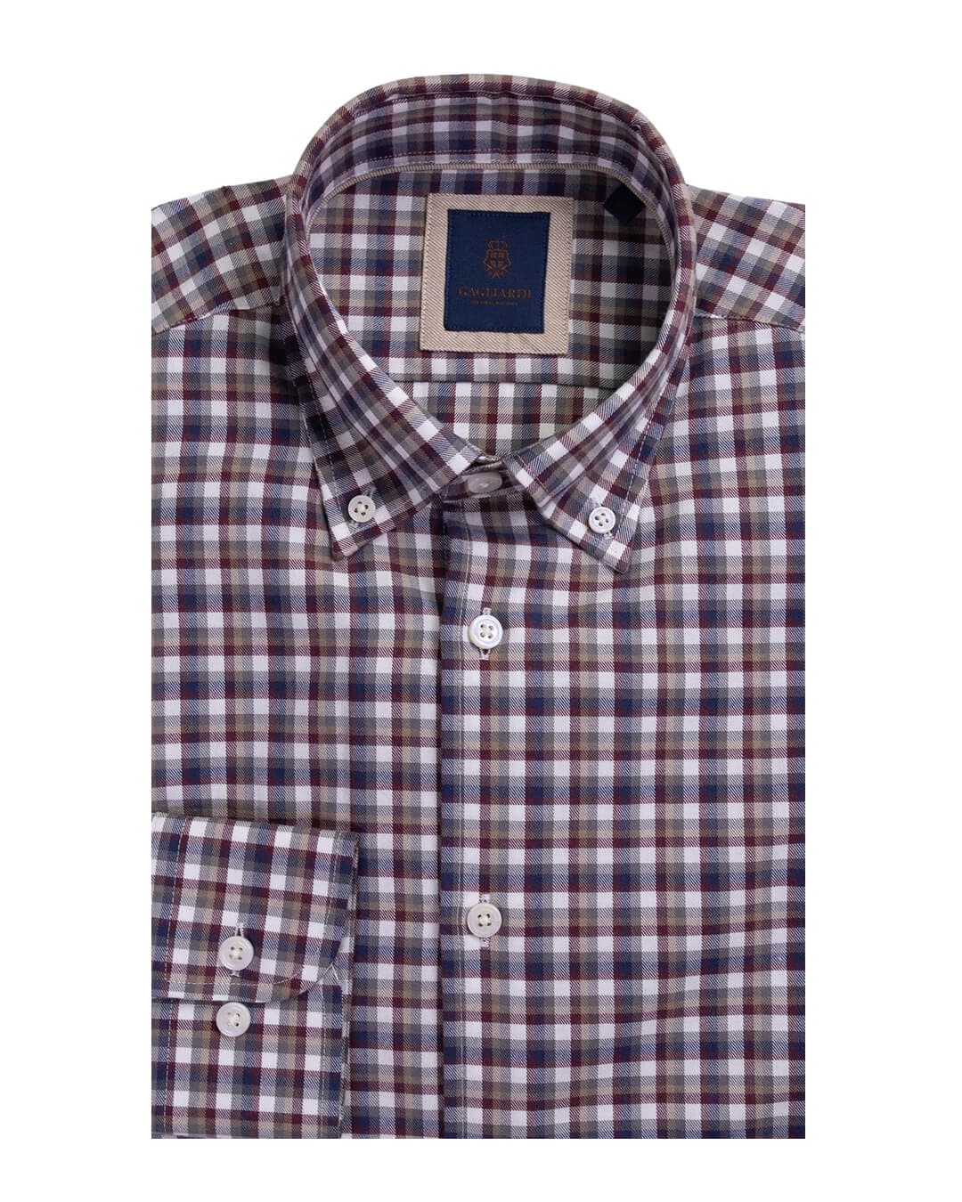 Gagliardi Shirts Gagliardi Burgundy Check Brushed Cotton Button Down Shirt