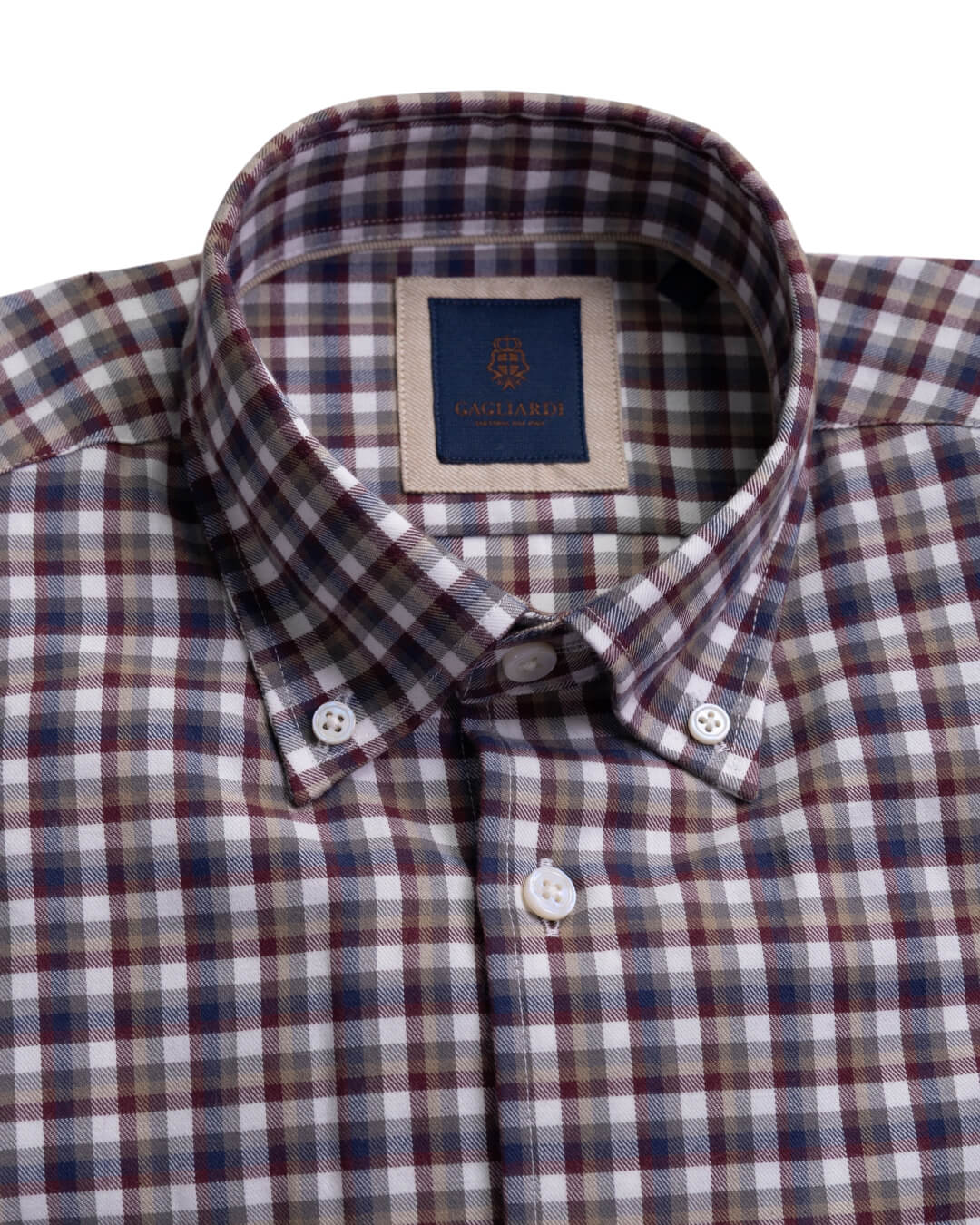Gagliardi Shirts Gagliardi Burgundy Check Brushed Cotton Button Down Shirt