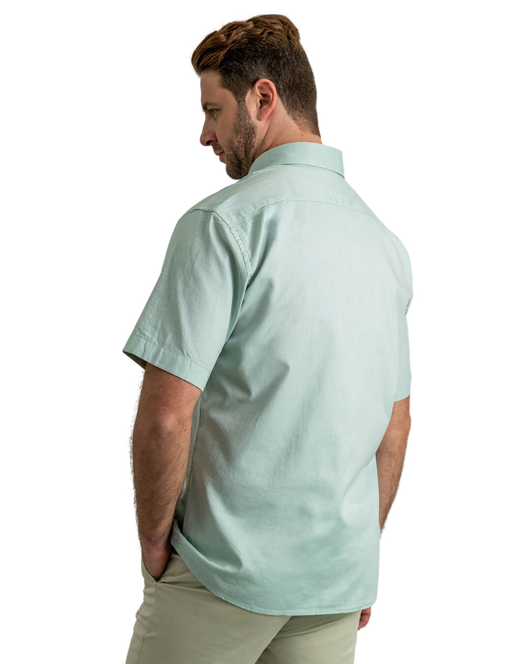 Gagliardi Shirts Gagliardi Green Cotton Oxford Short Sleeve Shirt