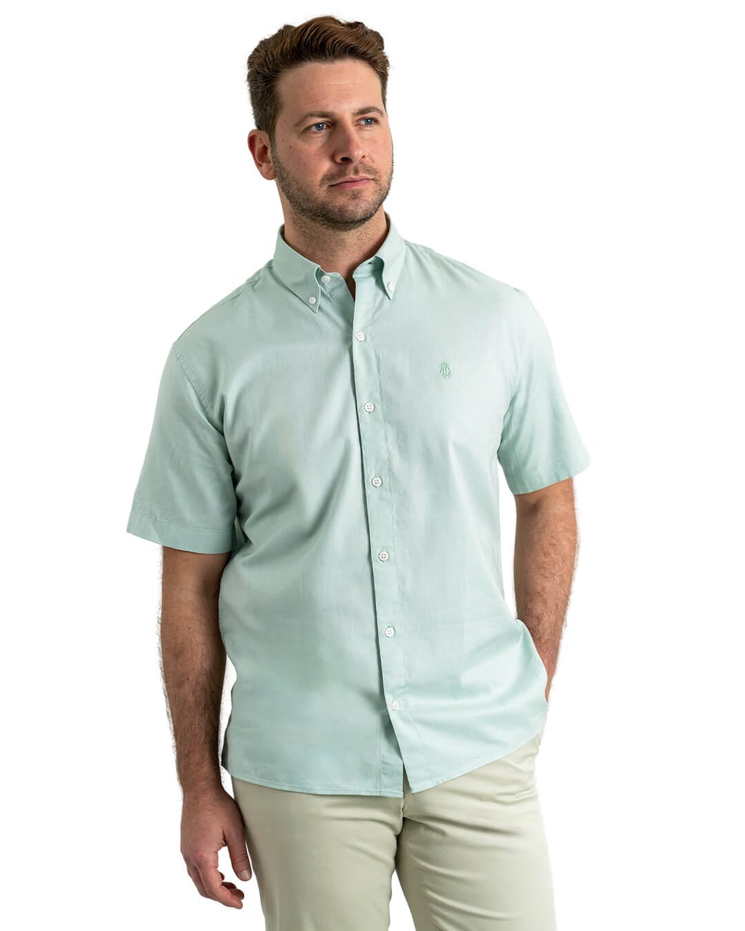 Gagliardi Shirts Gagliardi Green Cotton Oxford Short Sleeve Shirt