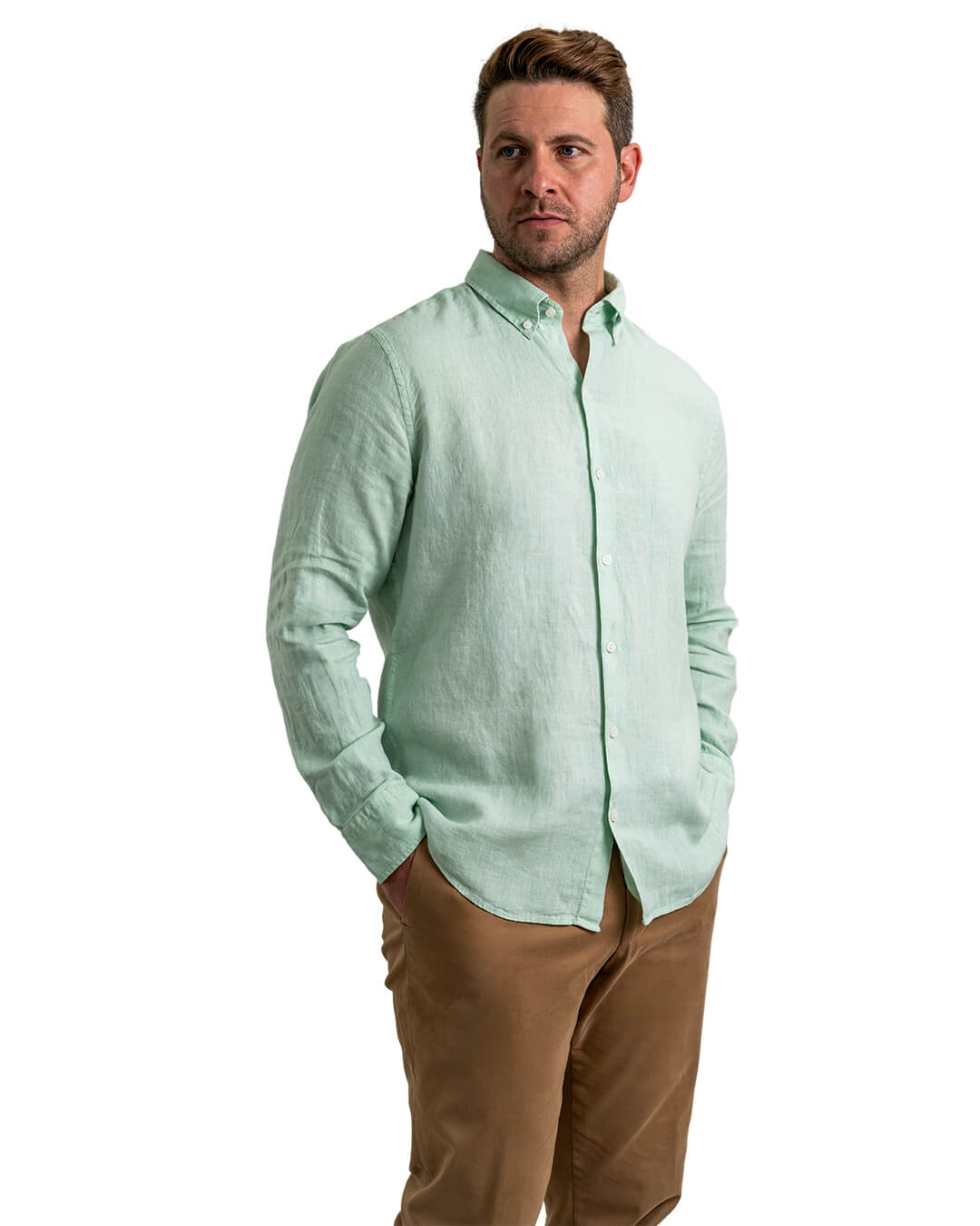 Gagliardi Shirts Gagliardi Green Linen Button-Down Shirt