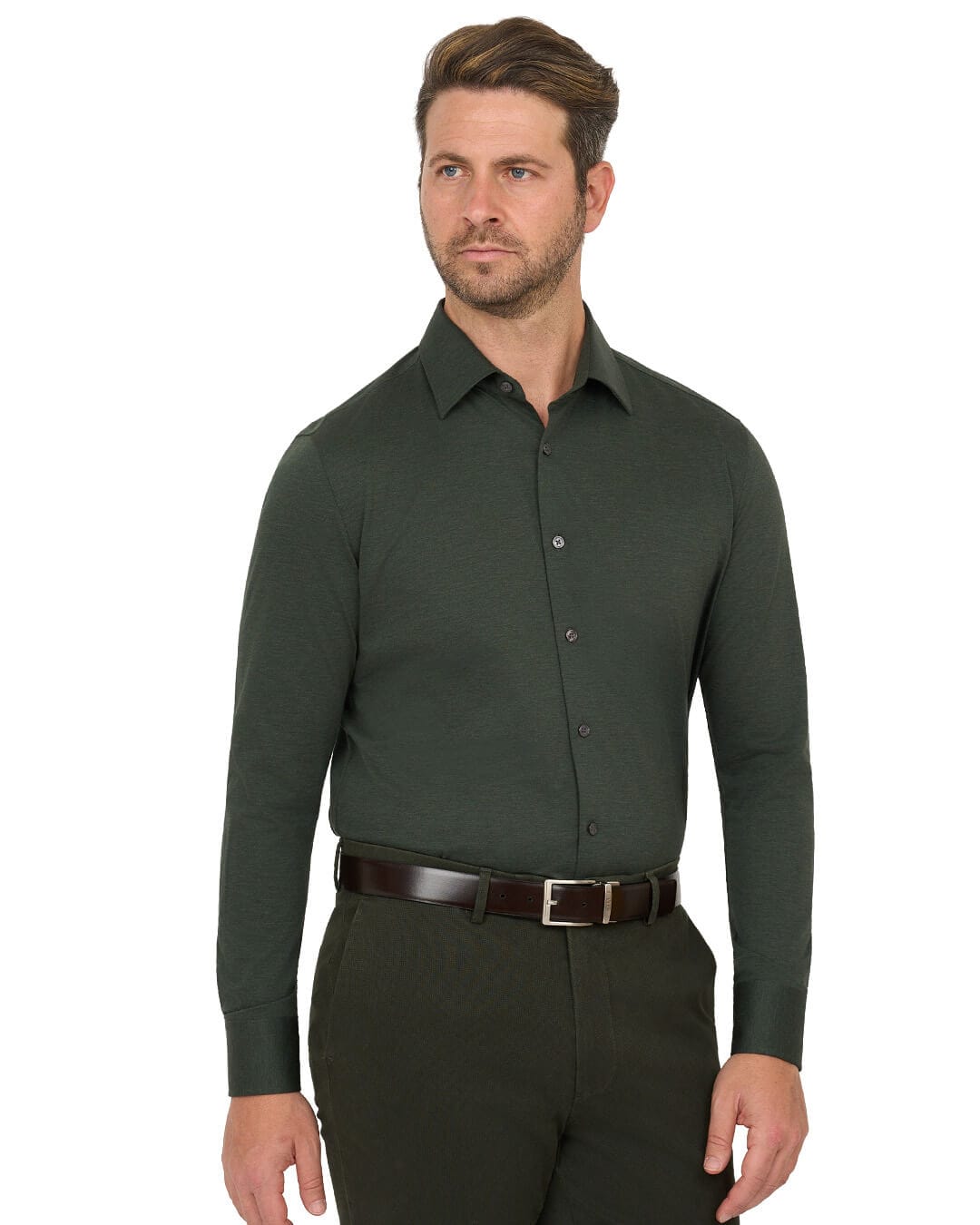 Gagliardi Shirts Gagliardi Green Performance Cotton Melange Shirt